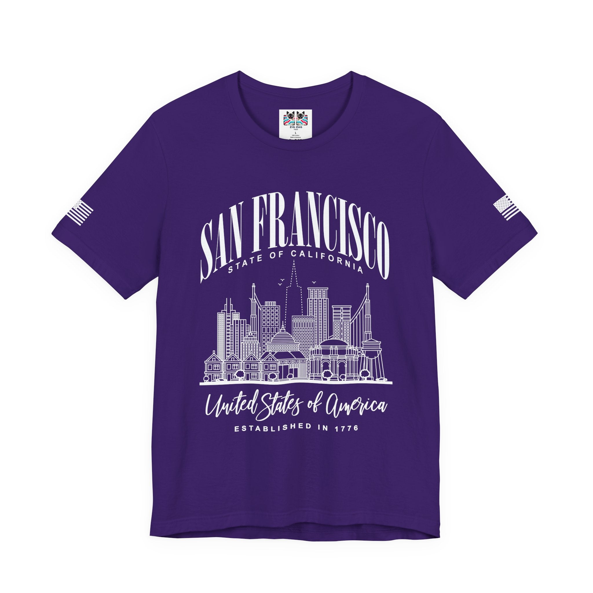 San Francisco State of California T-Shirt – Detailed Skyline Outline Established 1776 United States of America Tee