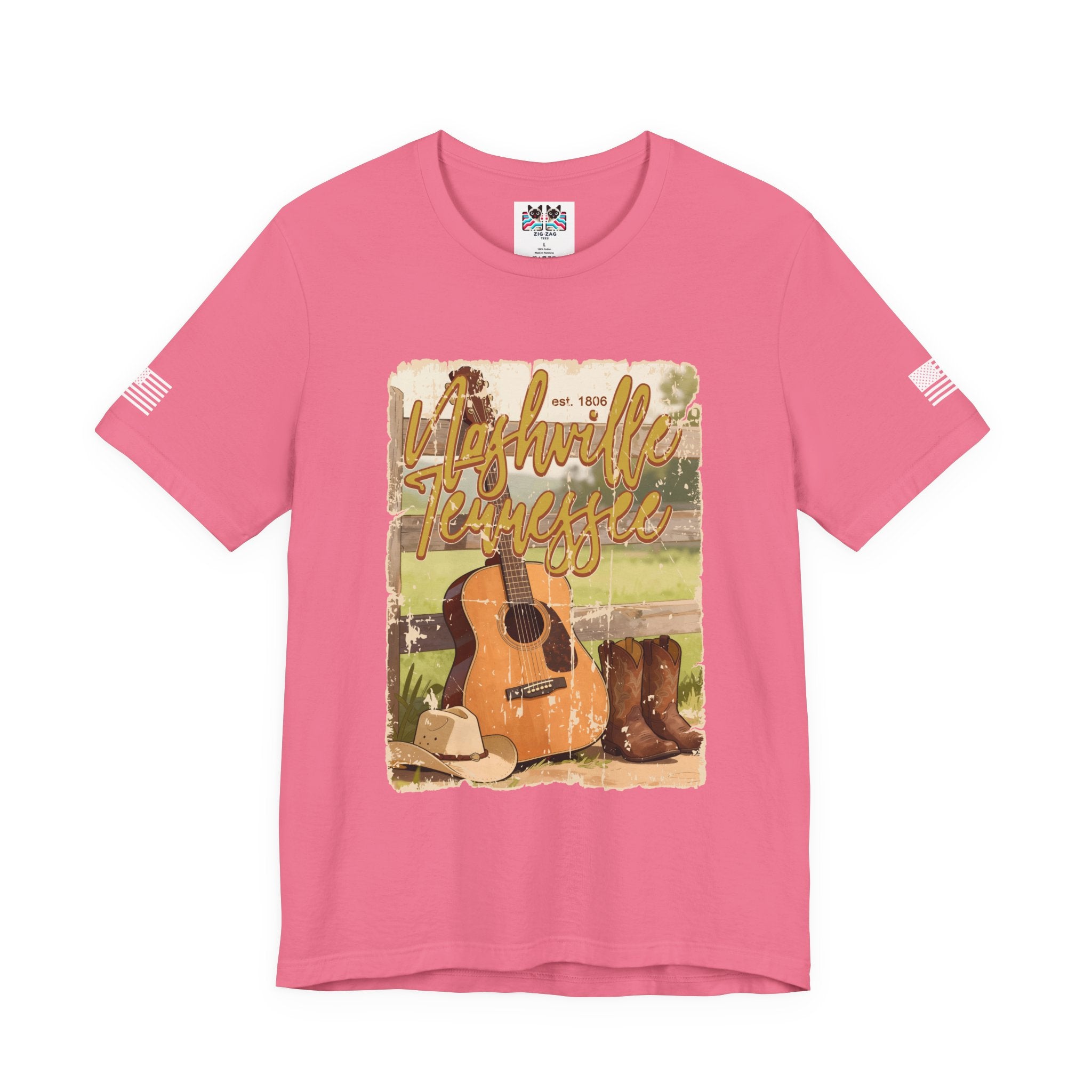 Nashville Tennessee EST 1806 T-Shirt – Vintage Cowboy Boots Hat Guitar Scene Graphic Tee