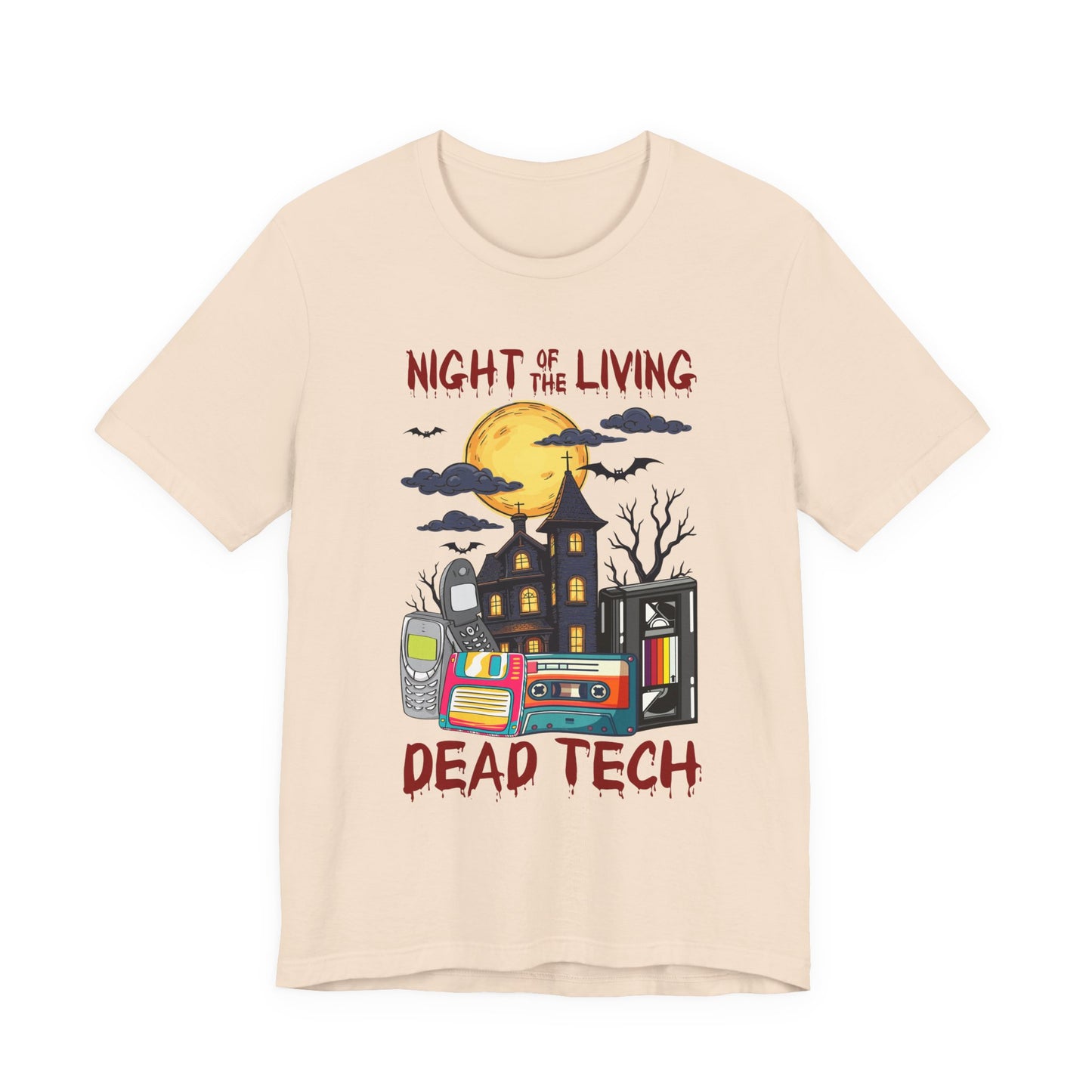 Night of the Living, Dead Tech Tshirt – Haunted Building & Retro Gadgets
