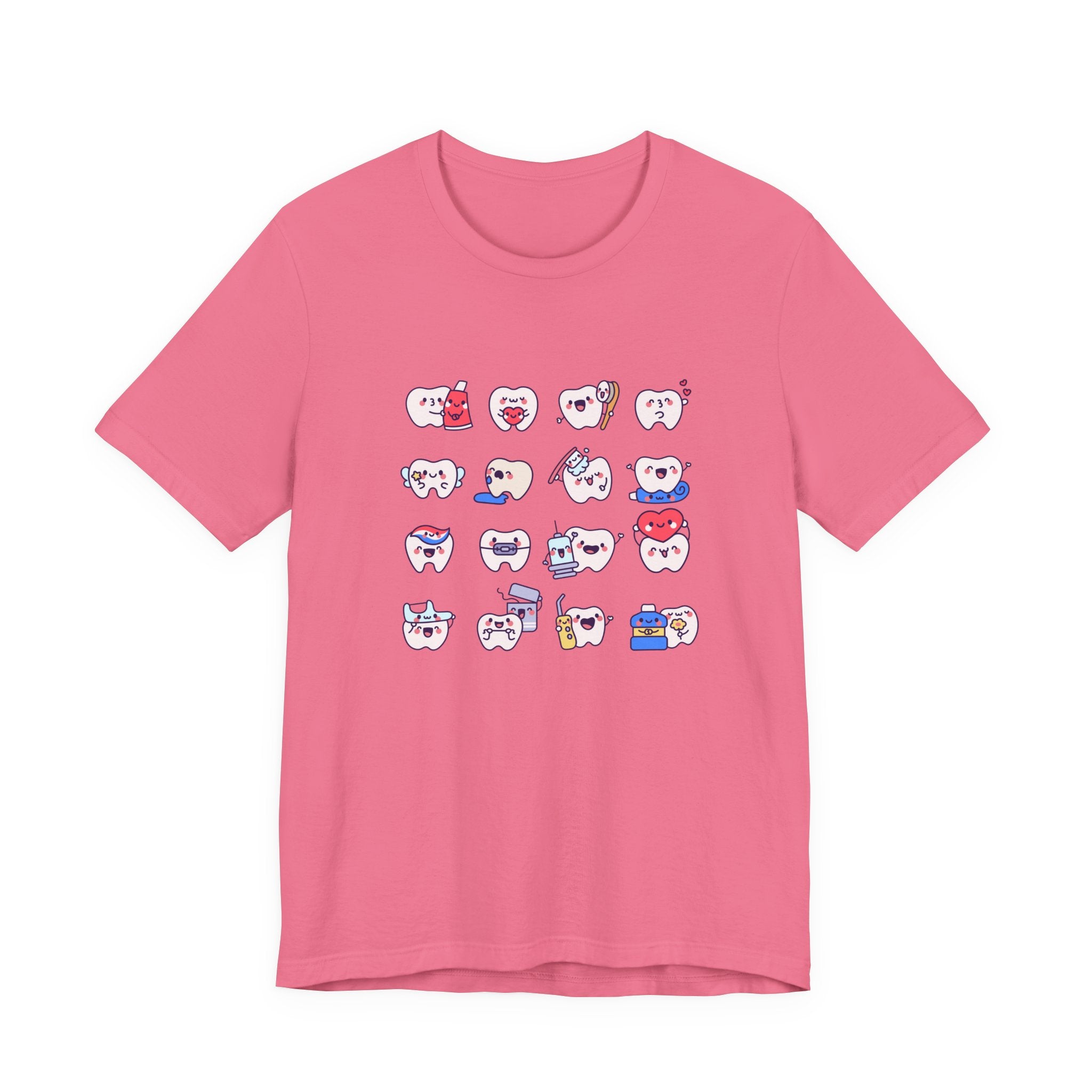 Happy Smiling Teeth T Shirt Sixteen Tooth Characters with Dental Care Items