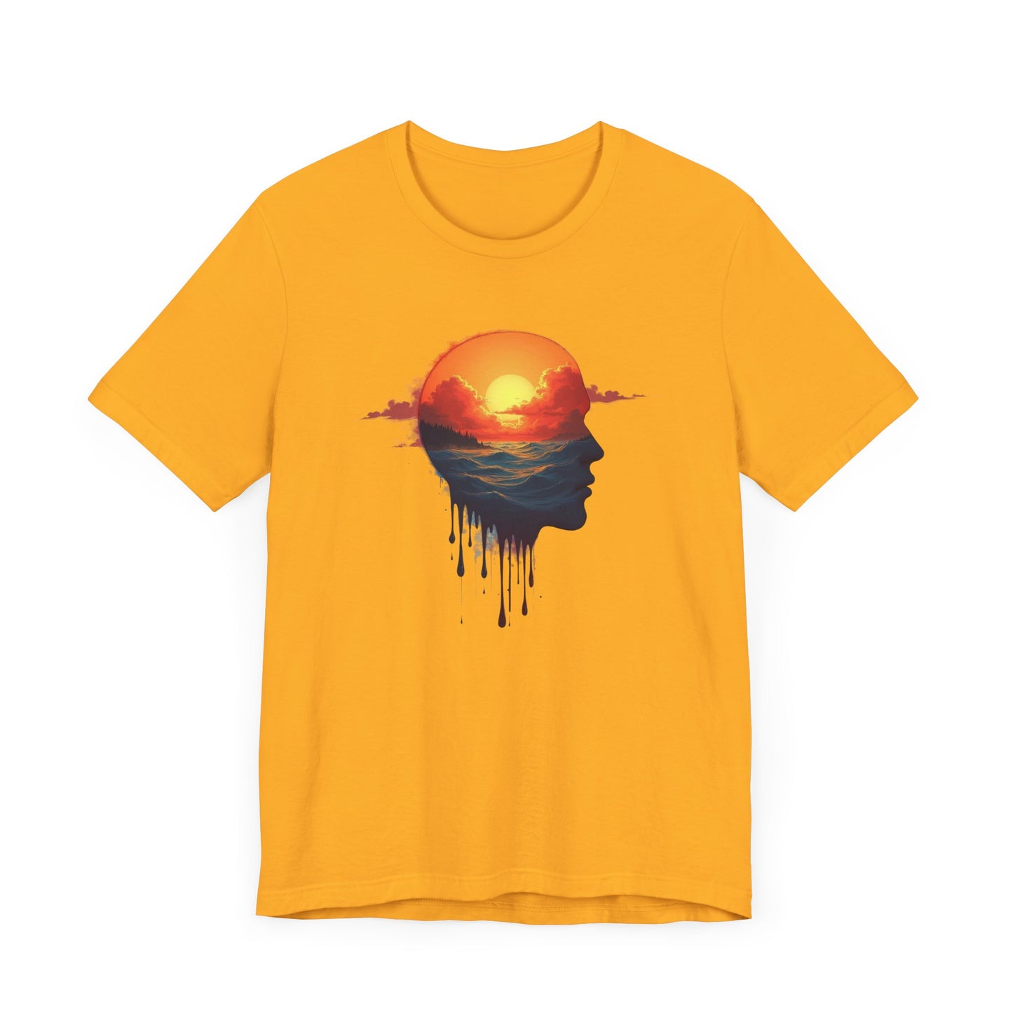 Melting Human Face with Colorful Sunrise and Clouds Beach View Graphic T-Shirt