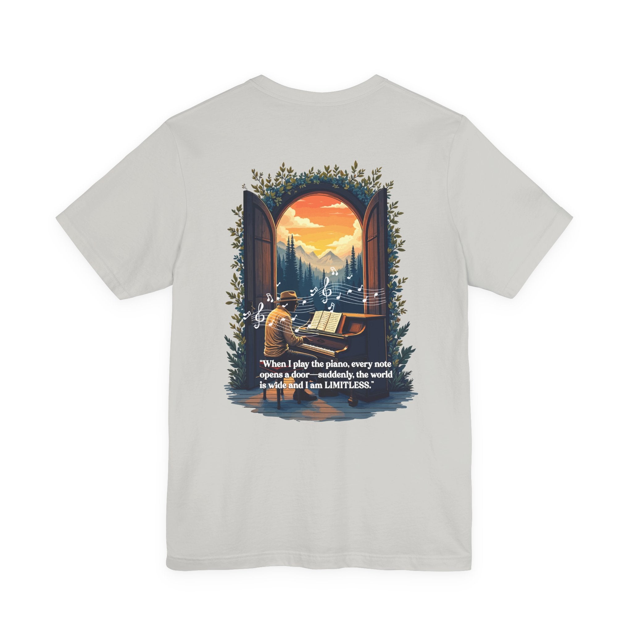 Limitless T-Shirt – Inspirational Piano and Nature Doorway Design