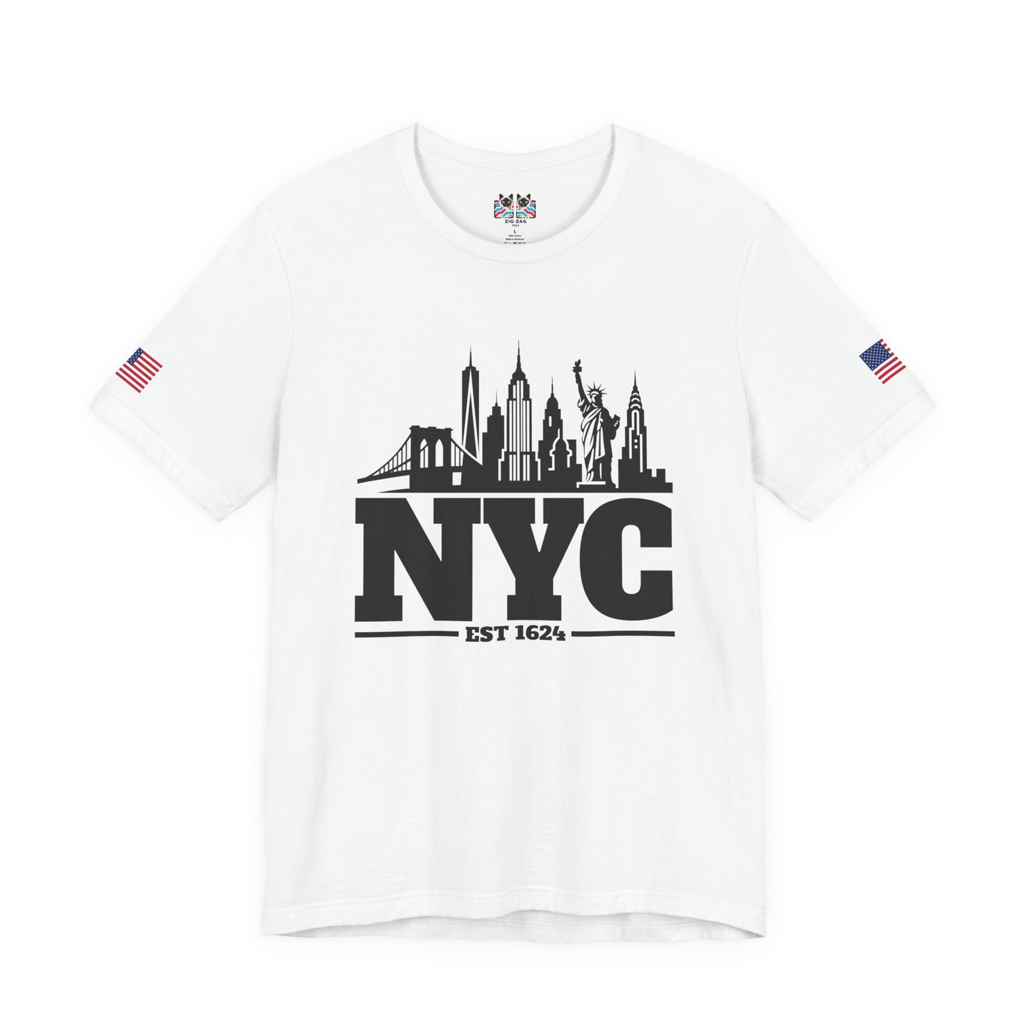 NYC Skyline Silhouette T-Shirt - Black & White New York City Est 1624 Minimalist