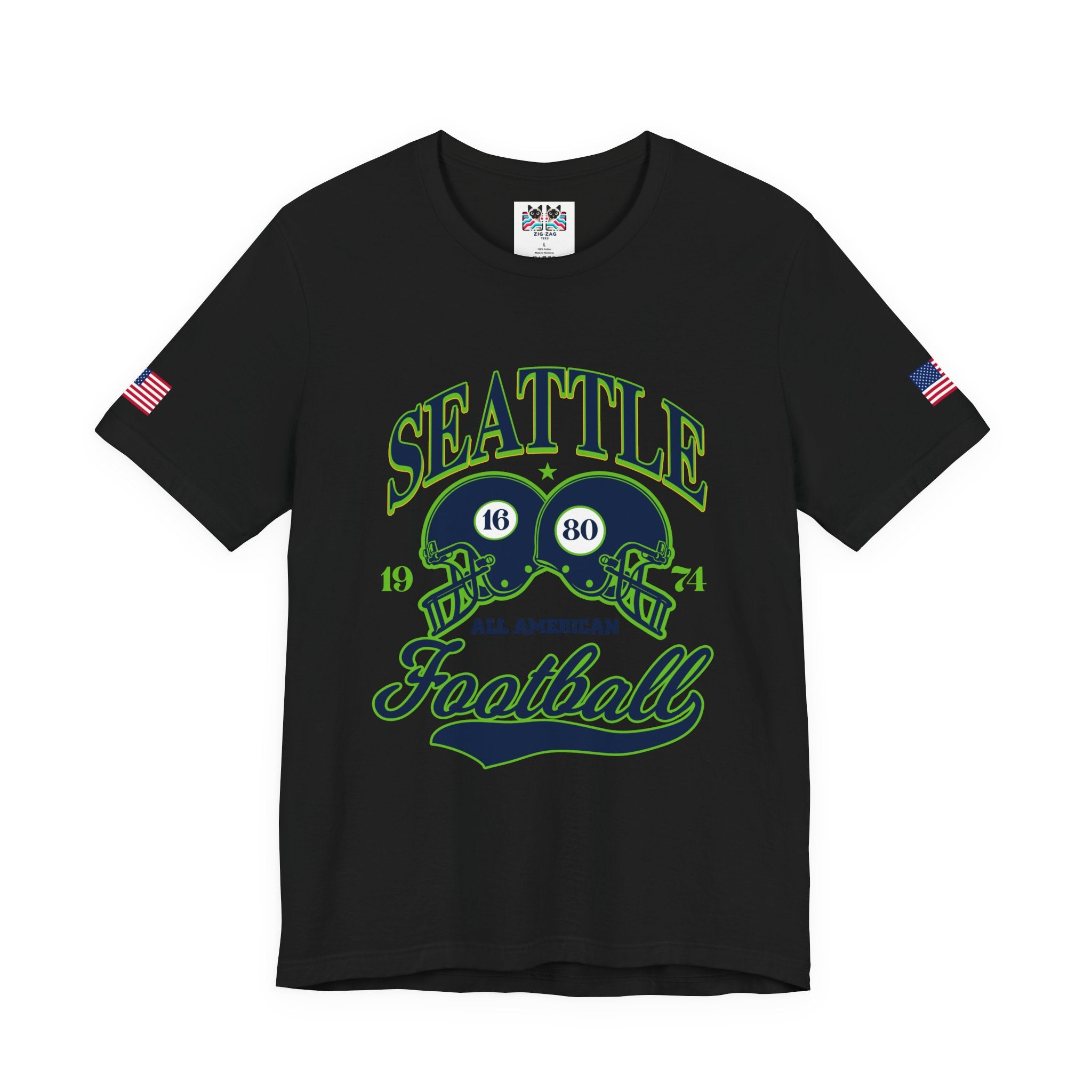 Seattle All American Football Retro Dual Helmet T-Shirt | Since 1974 Game Day Tee | Seattle Football Fan Shirt