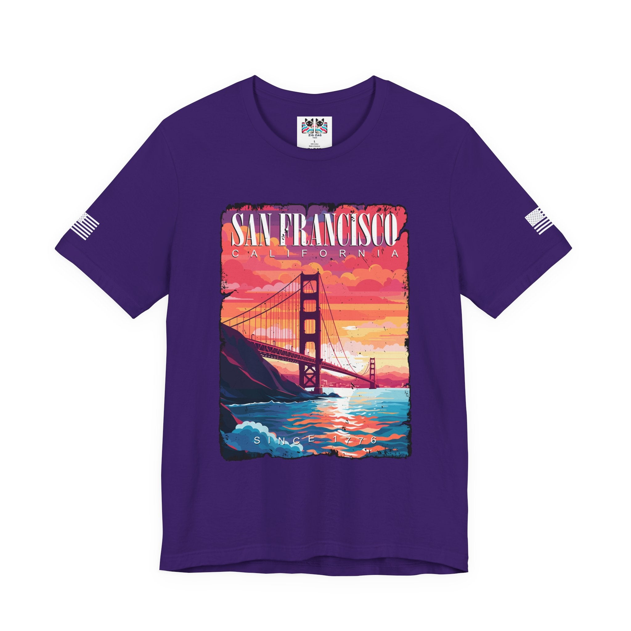 San Francisco California T-Shirt – Golden Gate Bridge Sunset Graphic Tee Since 1776