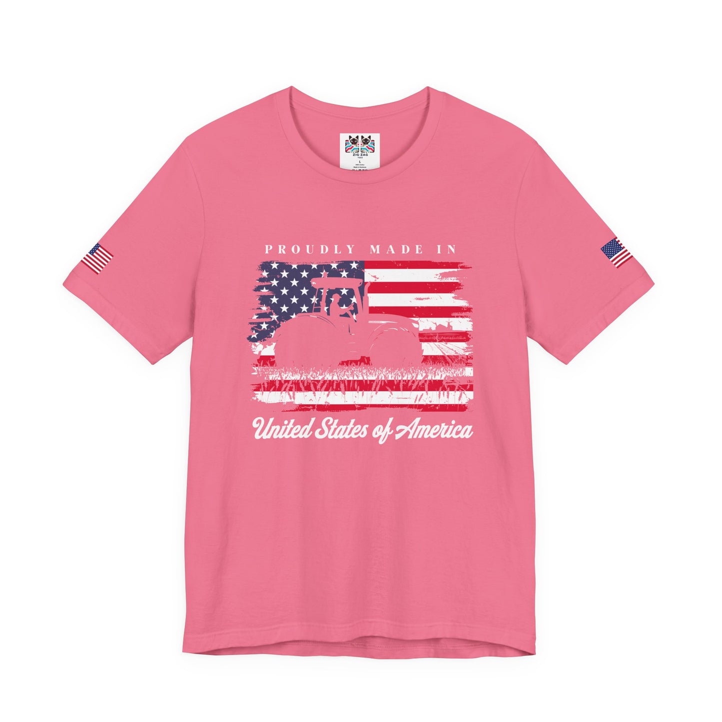 Proudly Made in USA T-Shirt – American Farmer Tractor Flag Patriotic Graphic Tee