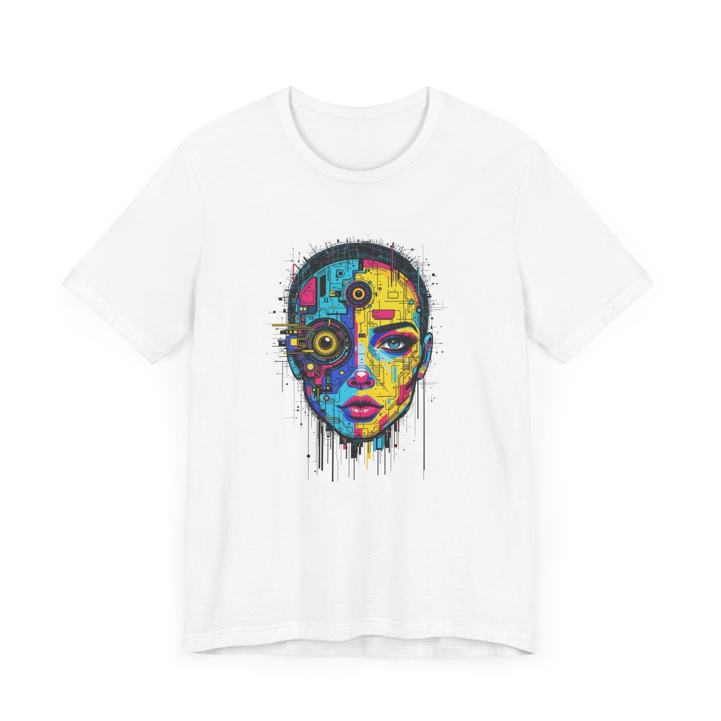 Third Eye Glitch – Robotic Woman with Circuit Face and Three Eyes Graphic T-Shirt