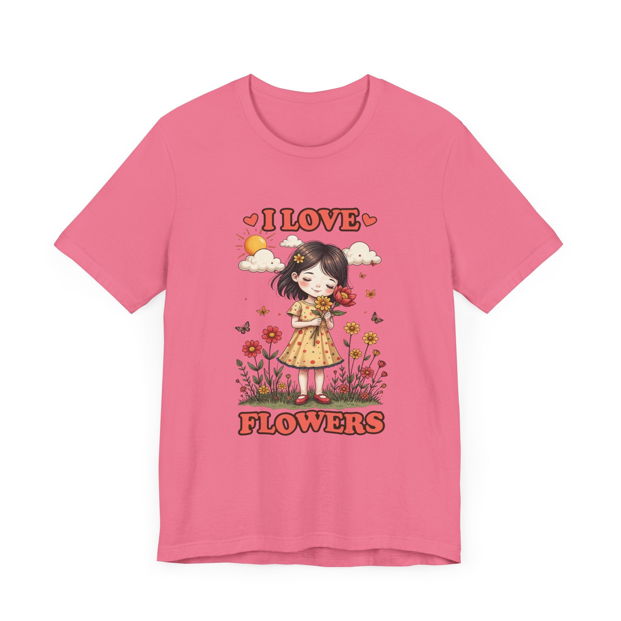 I Love Flowers T-Shirt – Cute Girl and Floral Garden Graphic Tee