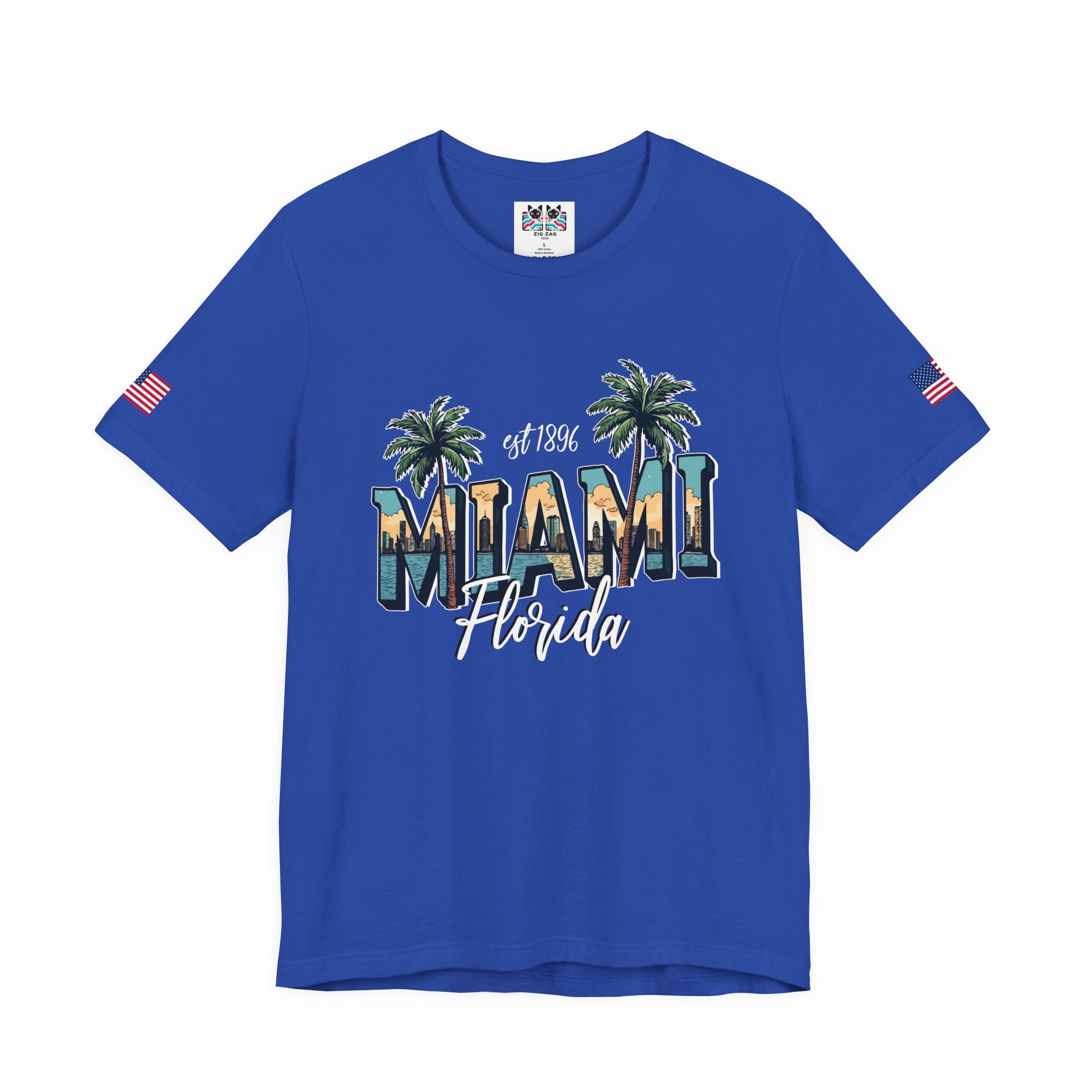 Miami Florida EST 1896 T-Shirt – Skyline Photo Monogram Palm Tree Graphic Tee