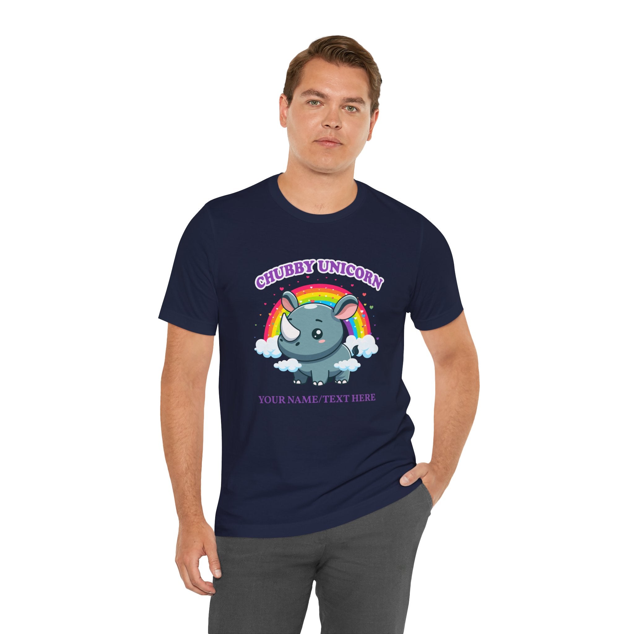 Custom T-Shirt - Chubby Unicorn T-Shirt – Cute Cartoon Rhino with Rainbow Graphic Tee
