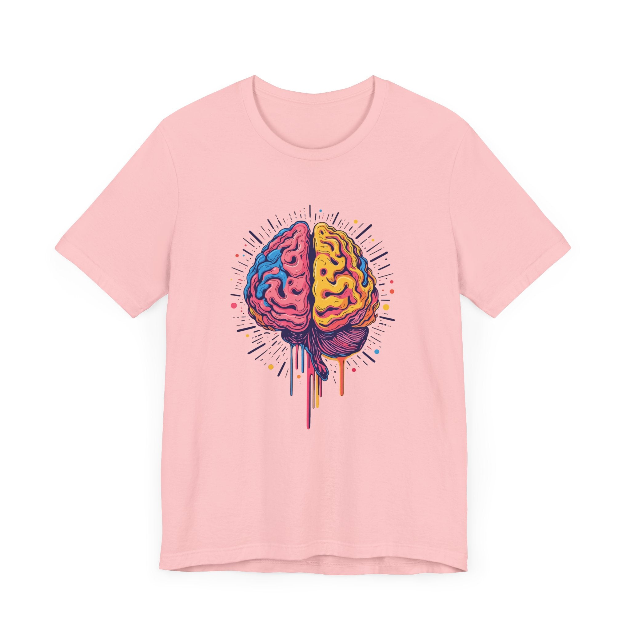 Colorful Vibrant Brain with Dripping Paint and Radiant Energy Lines Graphic T-Shirt