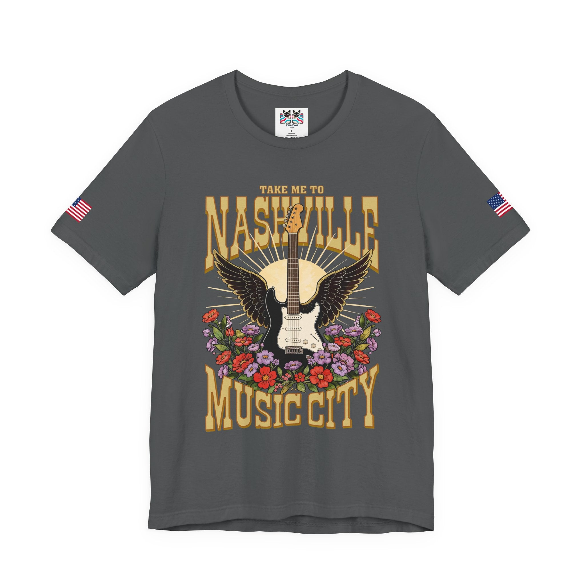 Take Me to Nashville Music City T-Shirt – Winged Electric Guitar Floral Graphic Tee