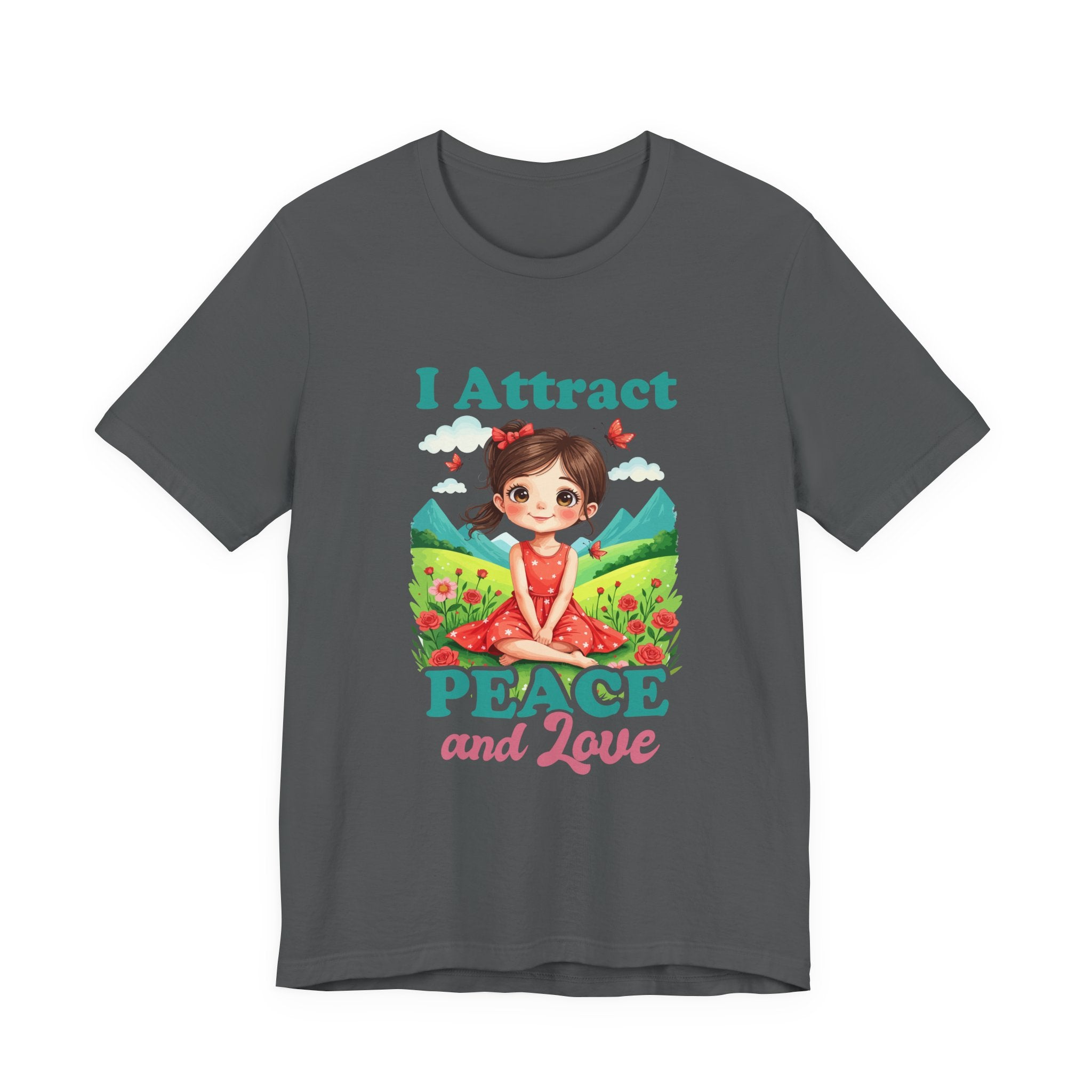 I Attract PEACE & Love – Little Girl in Nature with Butterflies Graphic T-Shirt