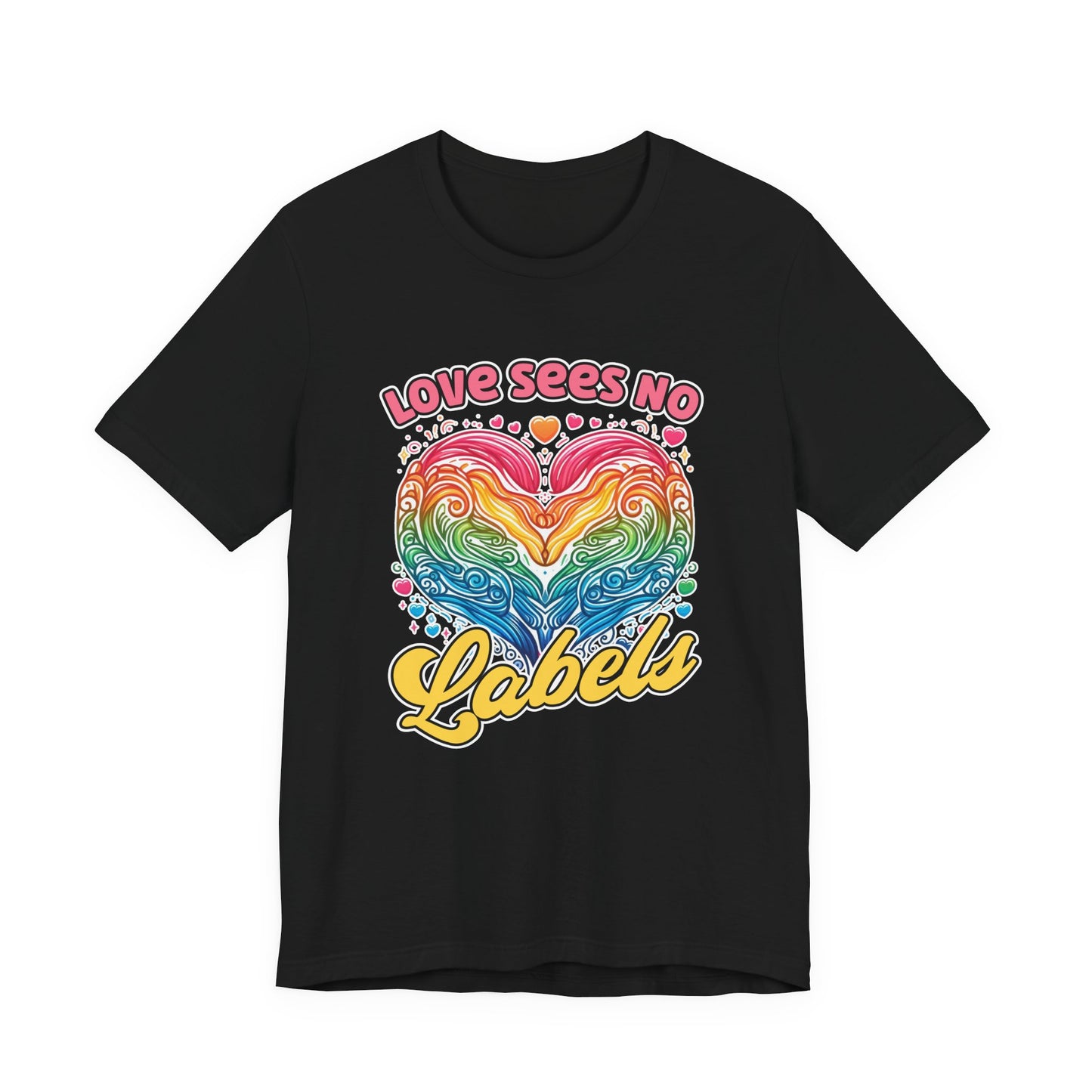 Love Sees No Labels – Colorful Abstract Heart Line Art Graphic T-Shirt