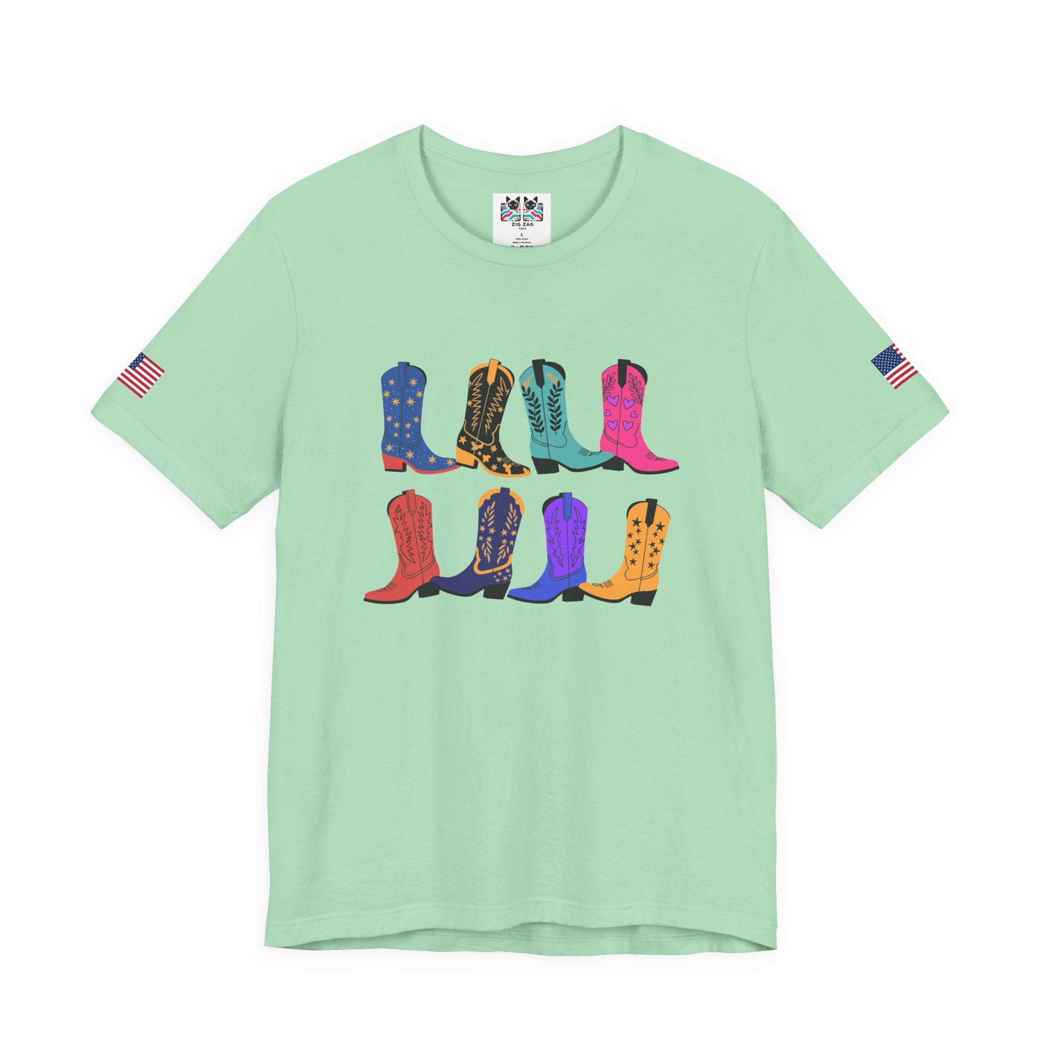 Cowboy Boots T-Shirt – Colorful Boots Collection Grid Graphic Tee