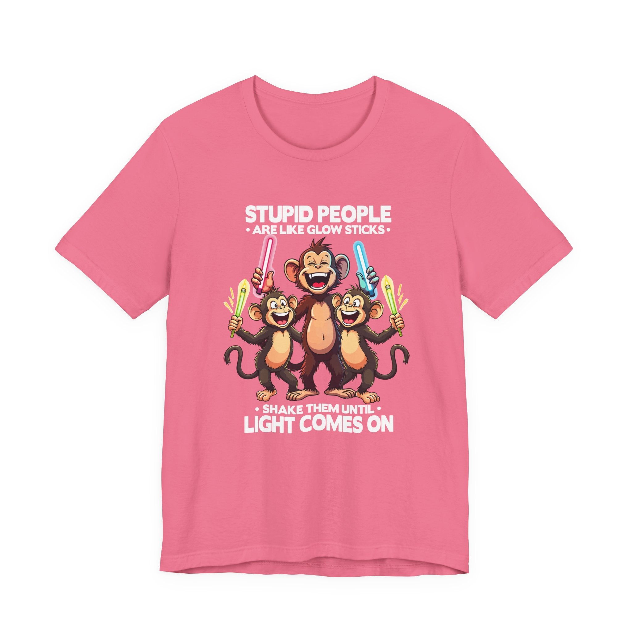 Stupid People Are Like Glow Sticks Tshirt – Three Happy Monkeys Shaking Glow Sticks