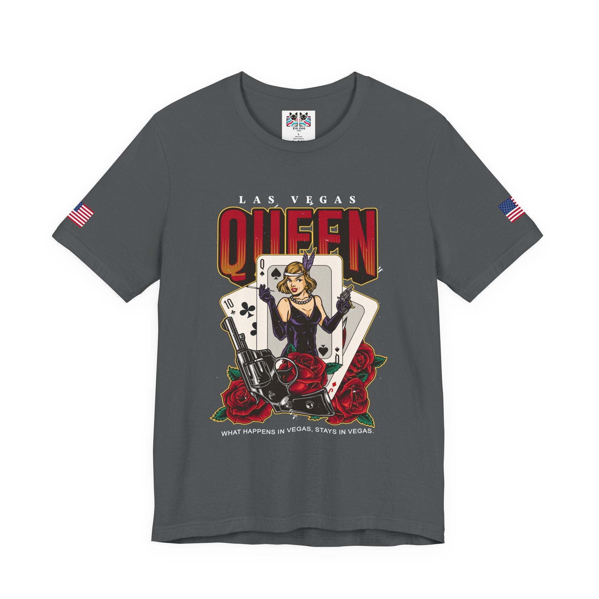 Las Vegas Queen T-Shirt – Gangster Queen of Spades Casino Roses Graphic Tee