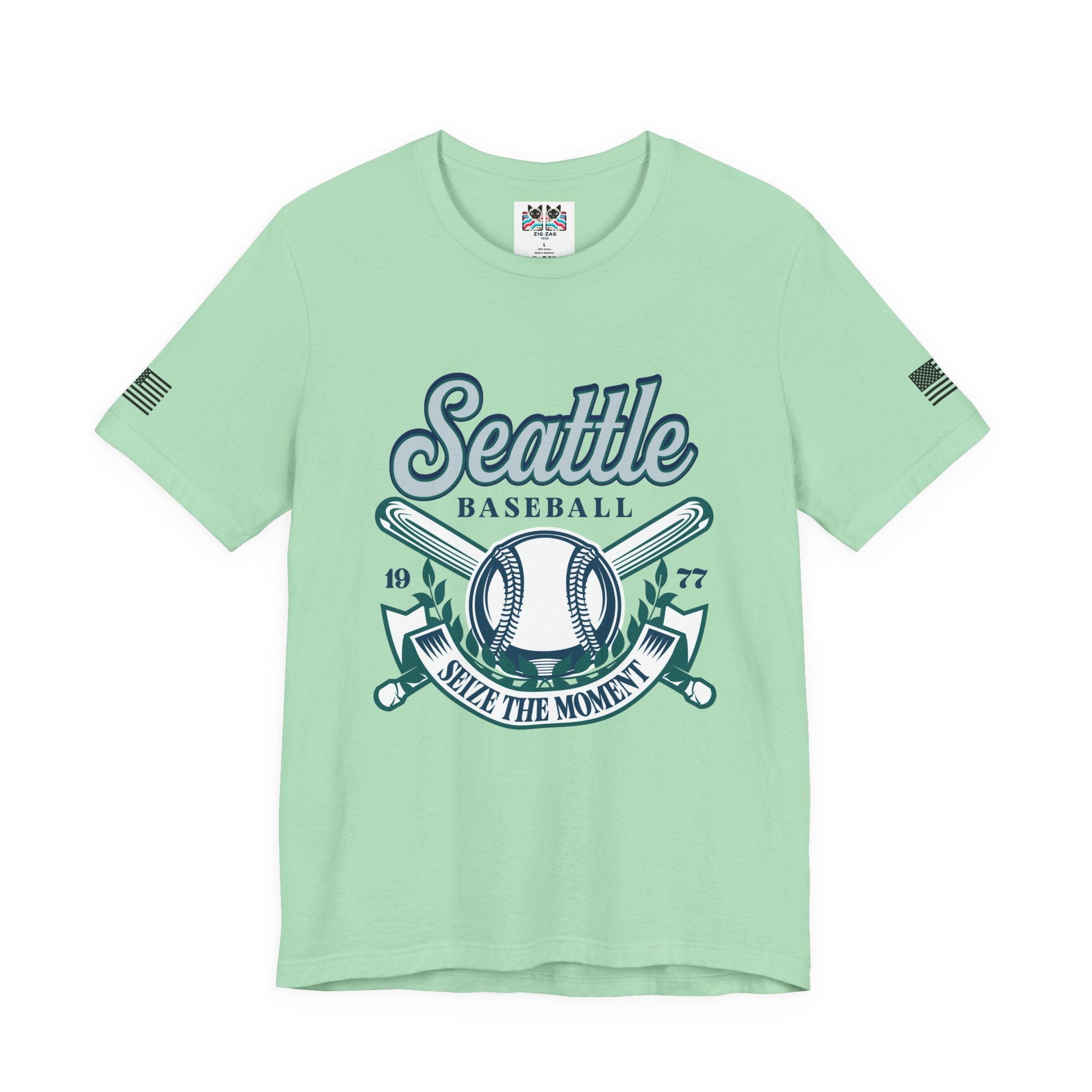 Seattle Baseball 1977 Seize the Moment Retro Crest Graphic T-Shirt | Seattle Mariners Inspired Fan Tee | Baseball Gift