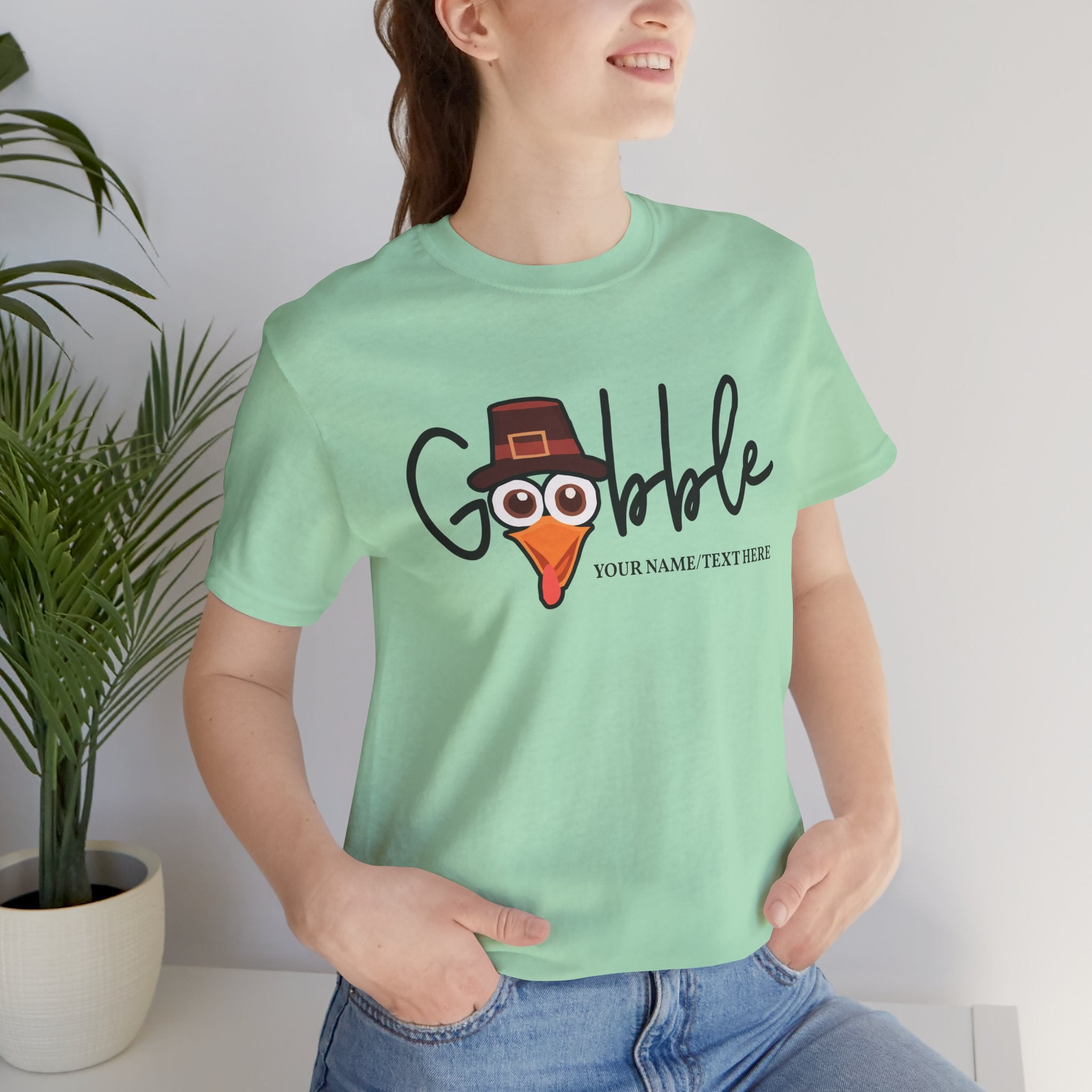 Custom T-Shirt - Gobble Turkey Head Cursive T-Shirt