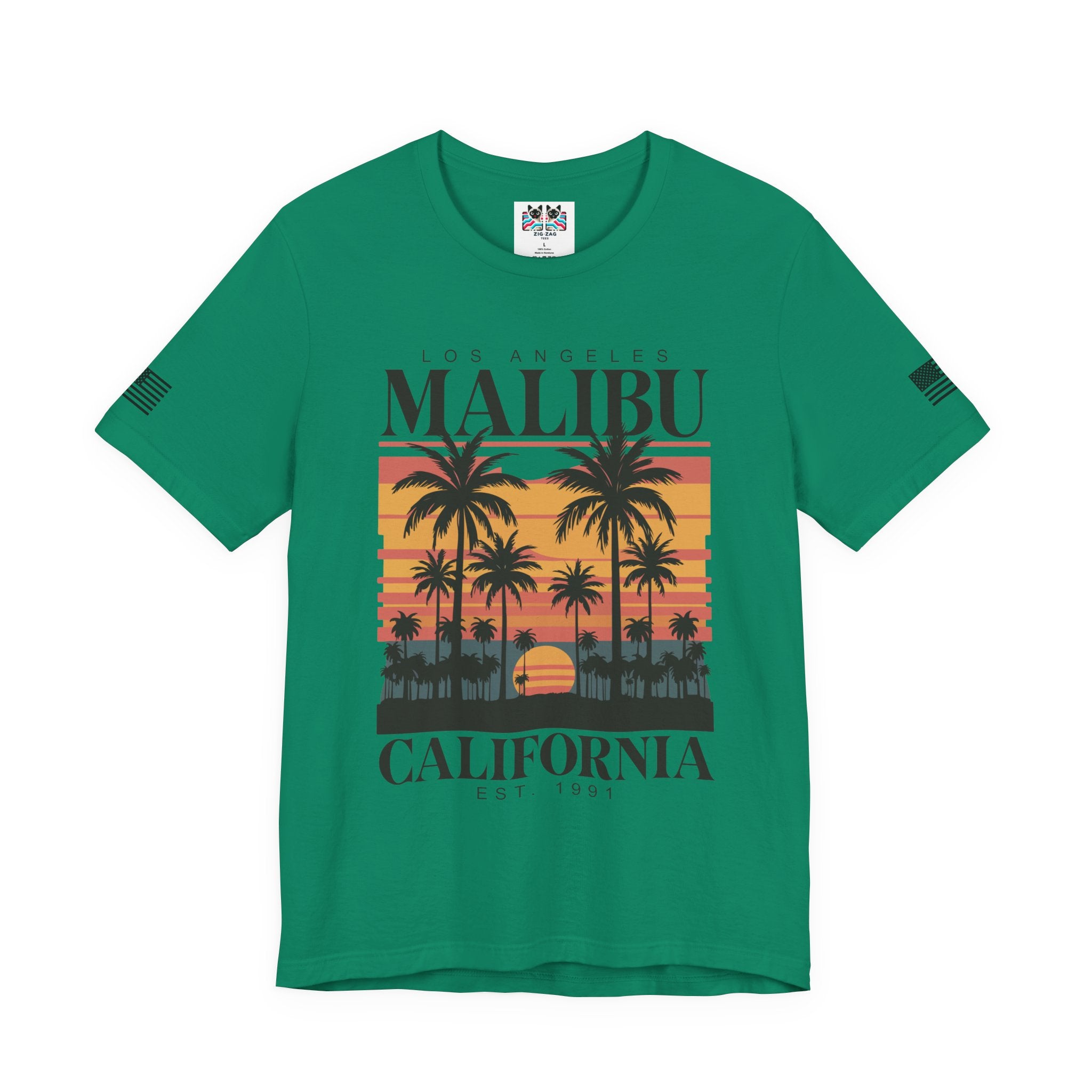 Los Angeles Malibu California T-Shirt – Retro Sunset Palm Tree Beach Graphic Tee