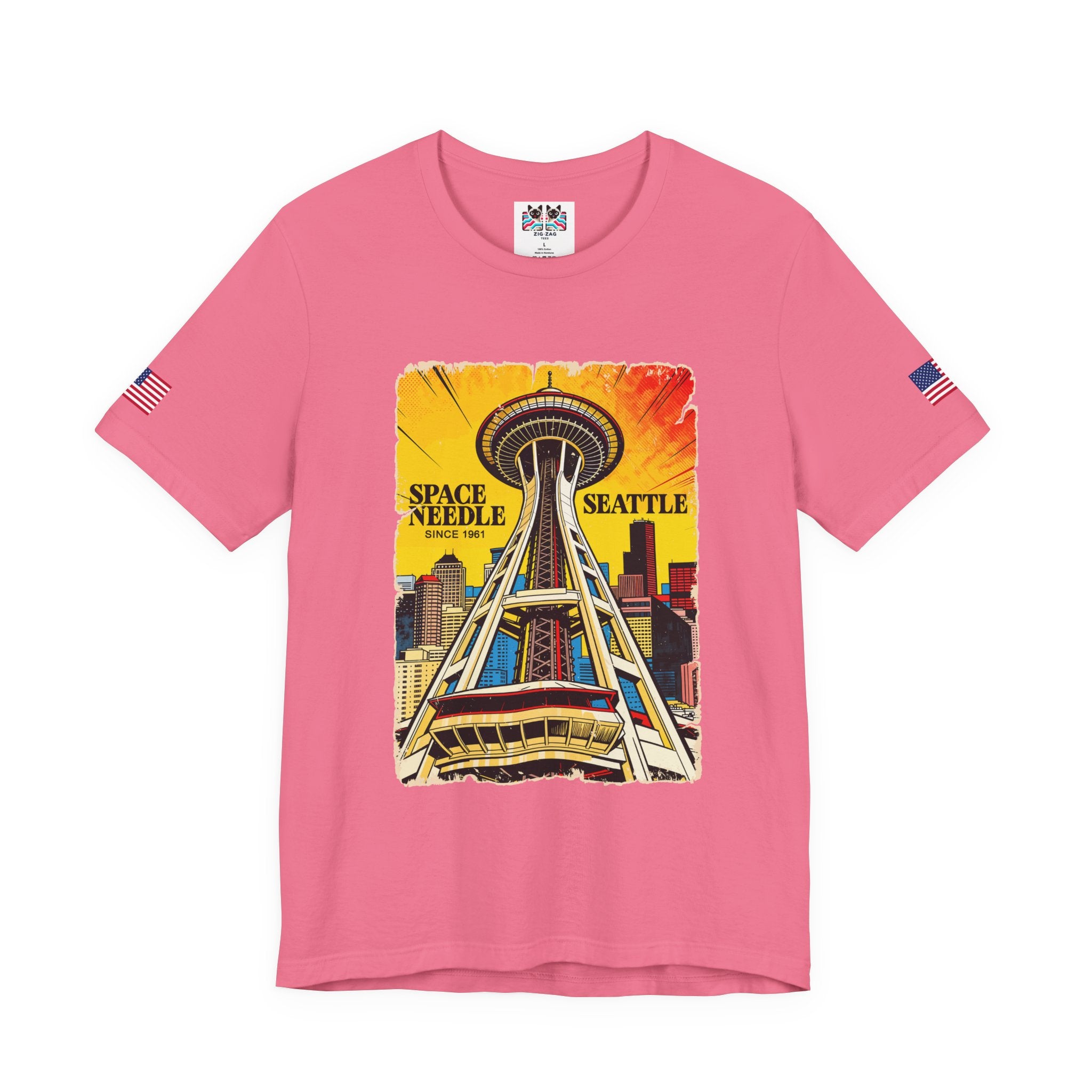 Space Needle Seattle Since 1961 Retro Comic Pop Art Graphic T-Shirt | Seattle Souvenir Tee | Space Needle Poster Shirt