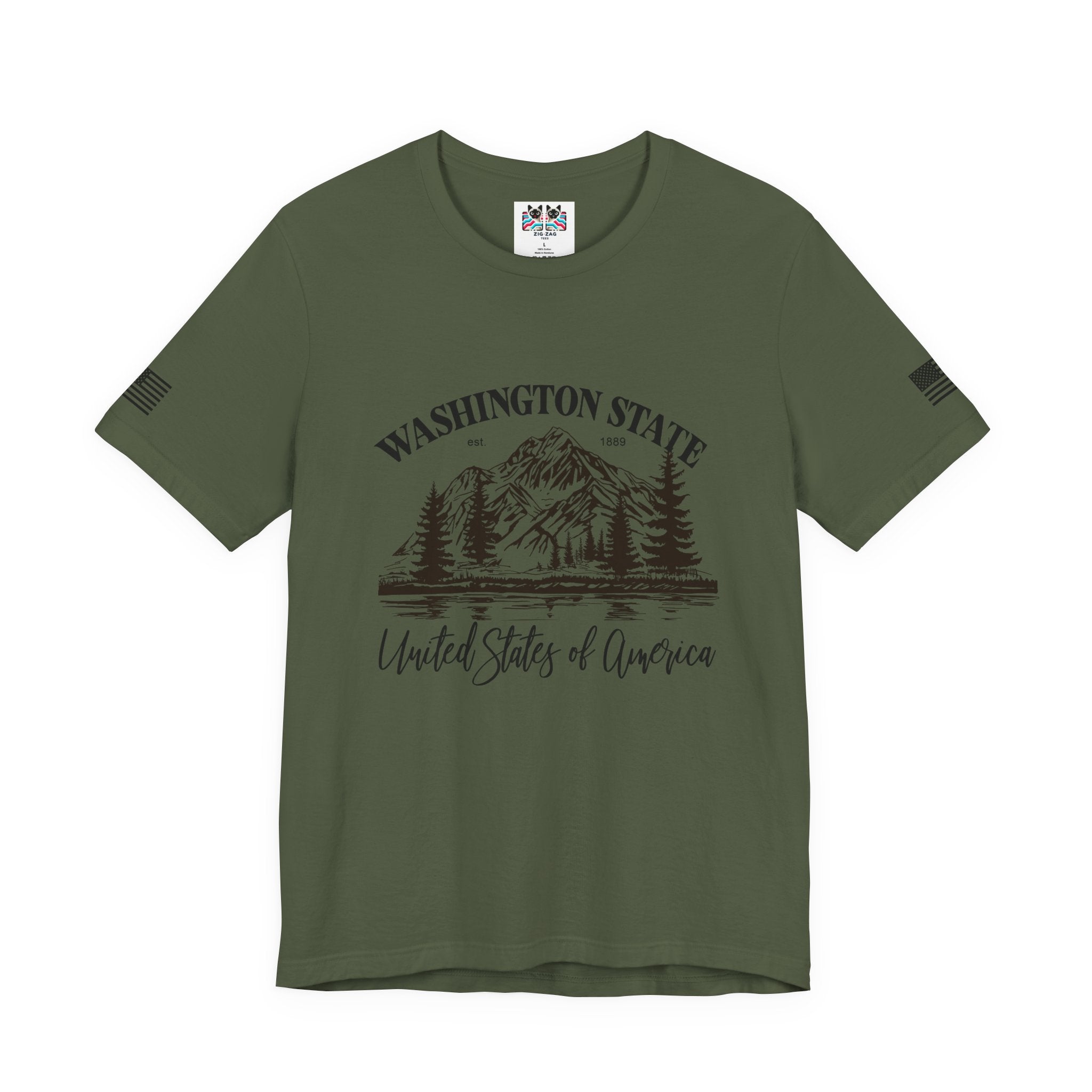 Washington State EST 1889 Mountain Lake Nature Graphic T-Shirt | United States of America Outdoor Tee | PNW Shirt