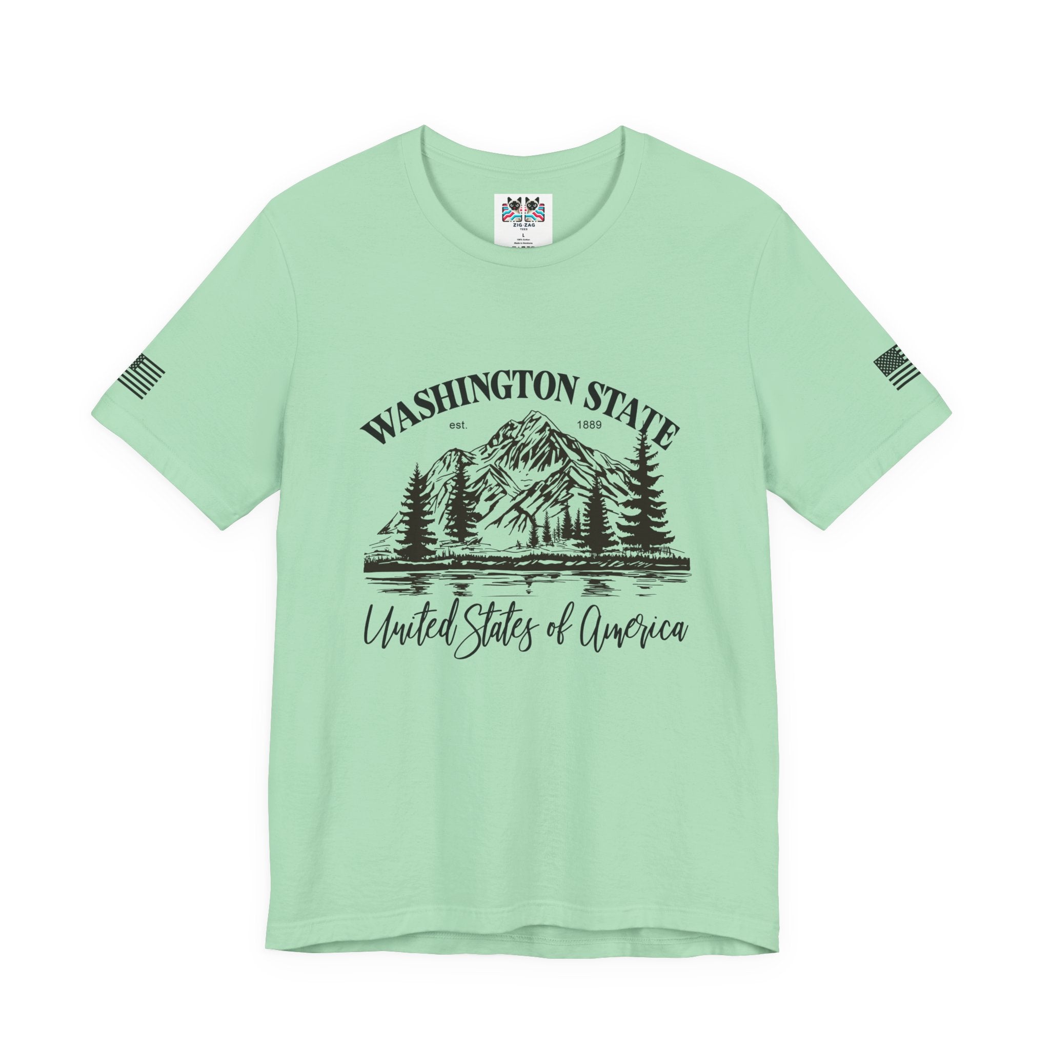 Washington State EST 1889 Mountain Lake Nature Graphic T-Shirt | United States of America Outdoor Tee | PNW Shirt