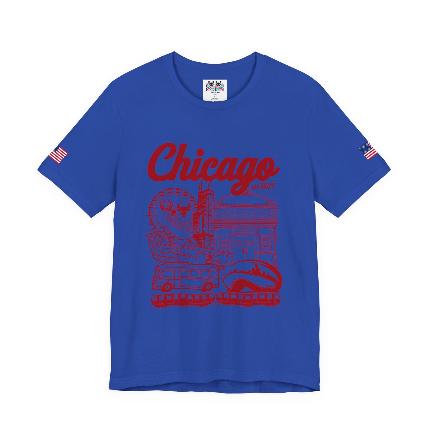 Chicago Est 1837 T-Shirt - Iconic Landmarks Yellow Red Illinois Tourist Collage
