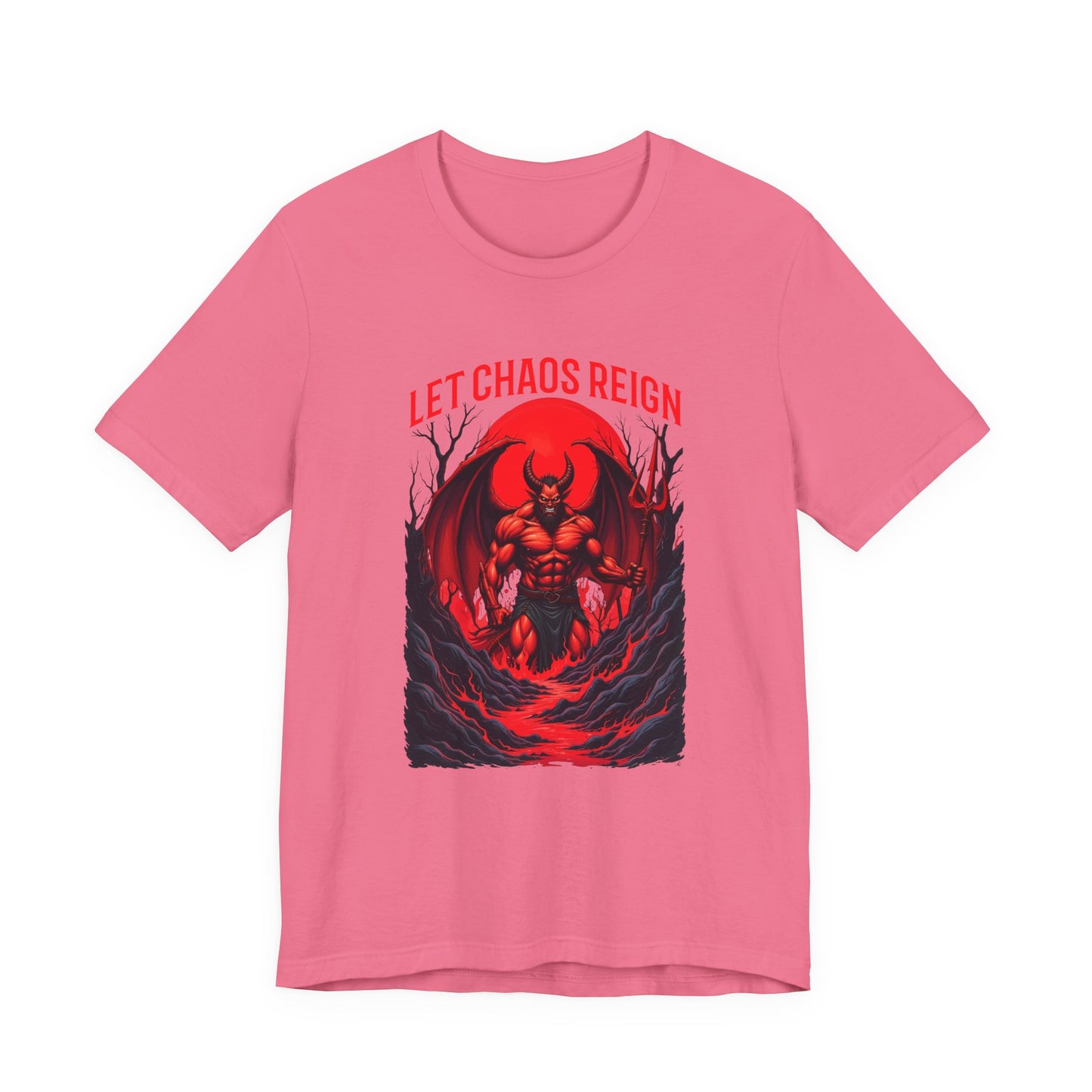 Let Chaos Reign – Fierce Beast with Wings on Fiery under Red Moon Graphic T-Shirt