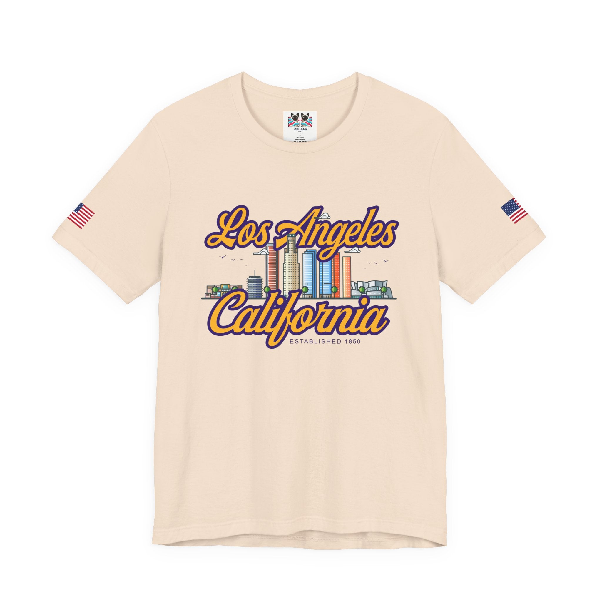 Los Angeles California Established 1850 T-Shirt – Downtown Skyline Script Graphic Tee
