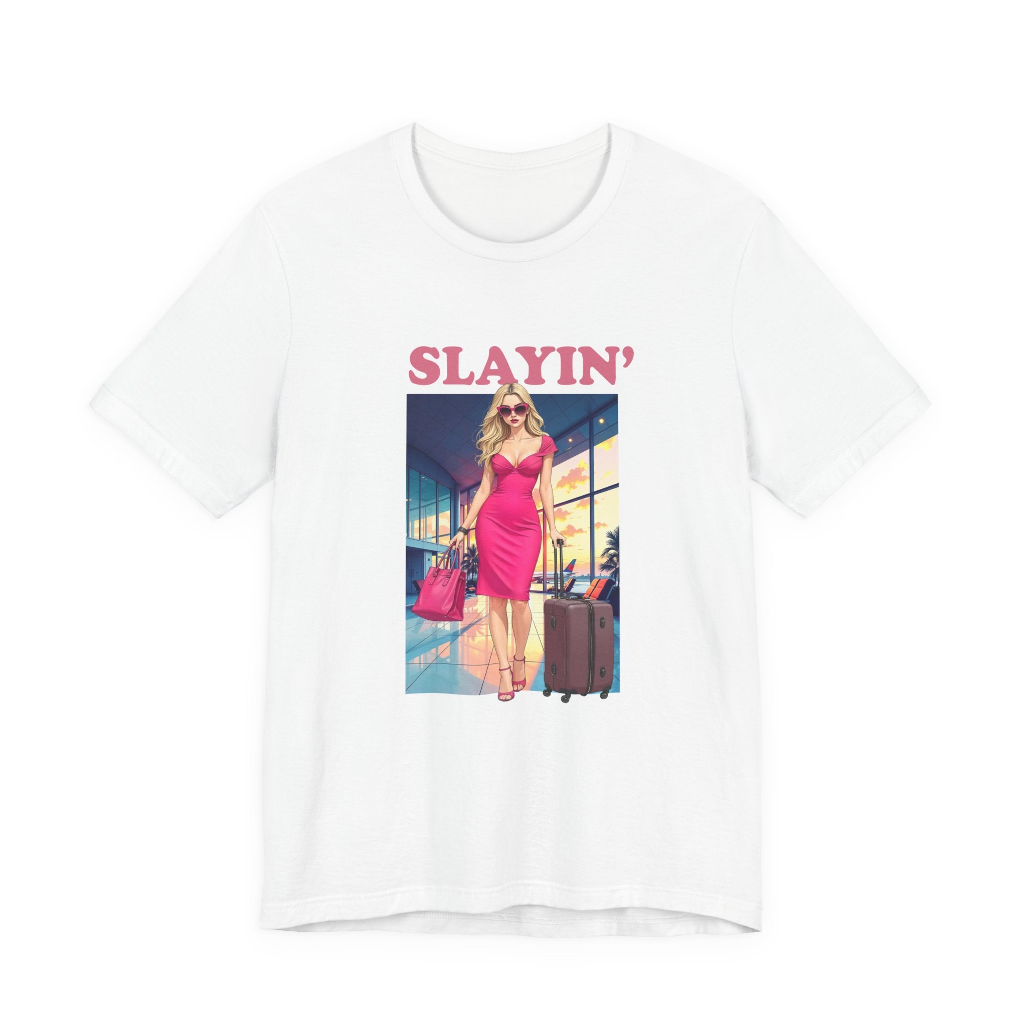 Slayin’ – Pink Airport Lounge Fashion Graphic T-Shirt