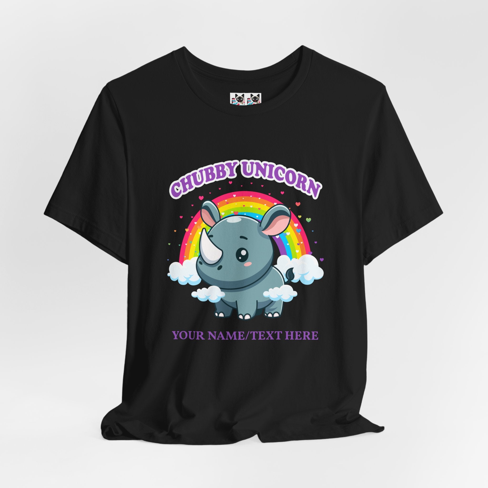 Custom T-Shirt - Chubby Unicorn T-Shirt – Cute Cartoon Rhino with Rainbow Graphic Tee