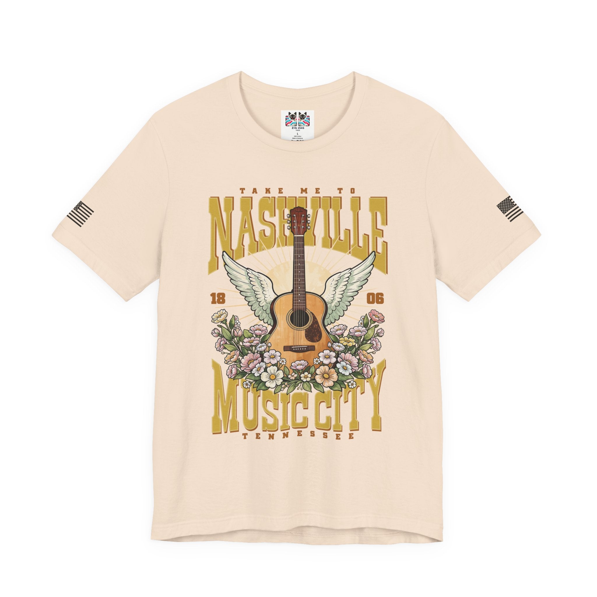 Take Me to Nashville Music City T-Shirt – Winged Acoustic Guitar Floral EST 1806 Tennessee Graphic Tee