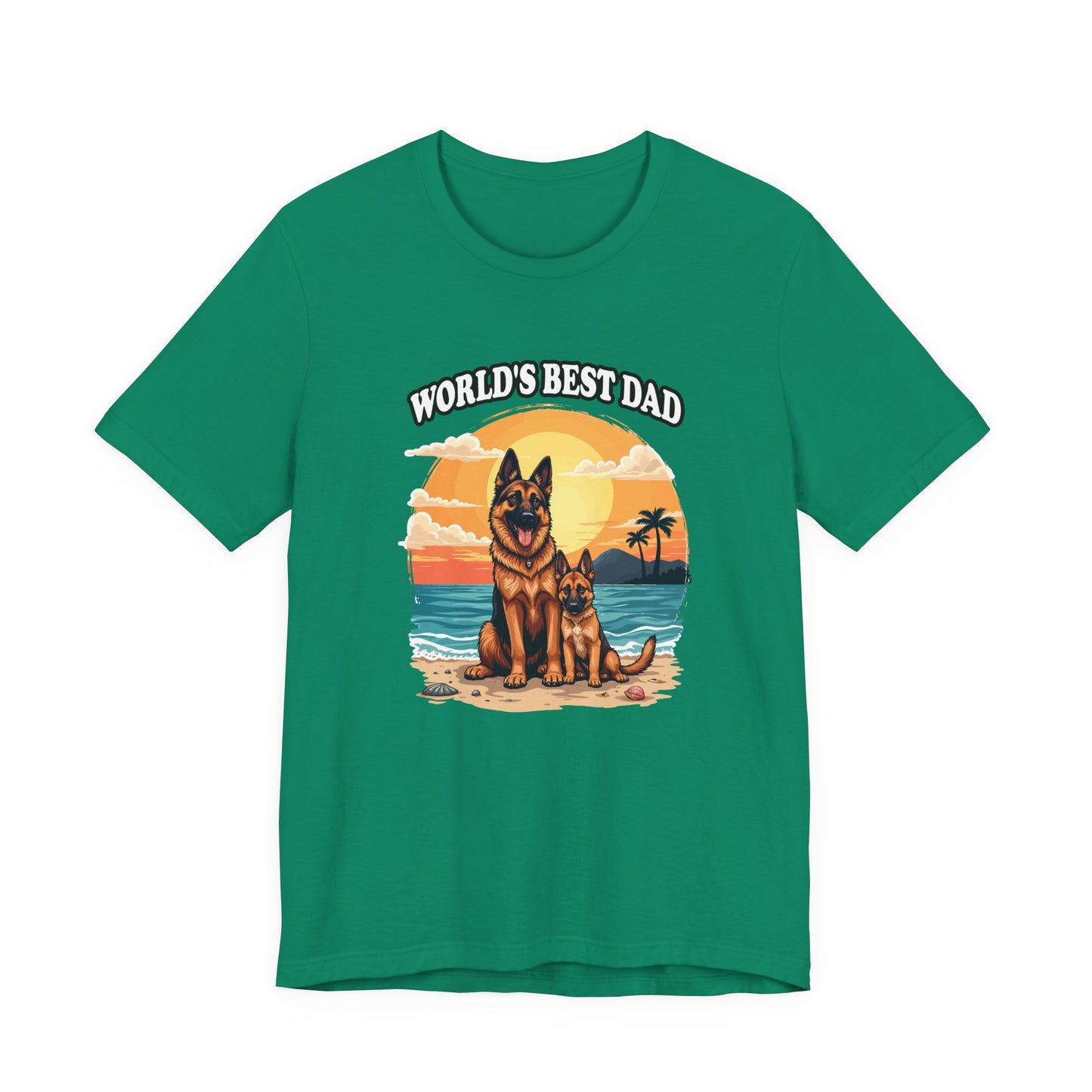 Worlds Best Dad Tshirt German Shepherd Dog Father and Puppy Beach Sunset Design