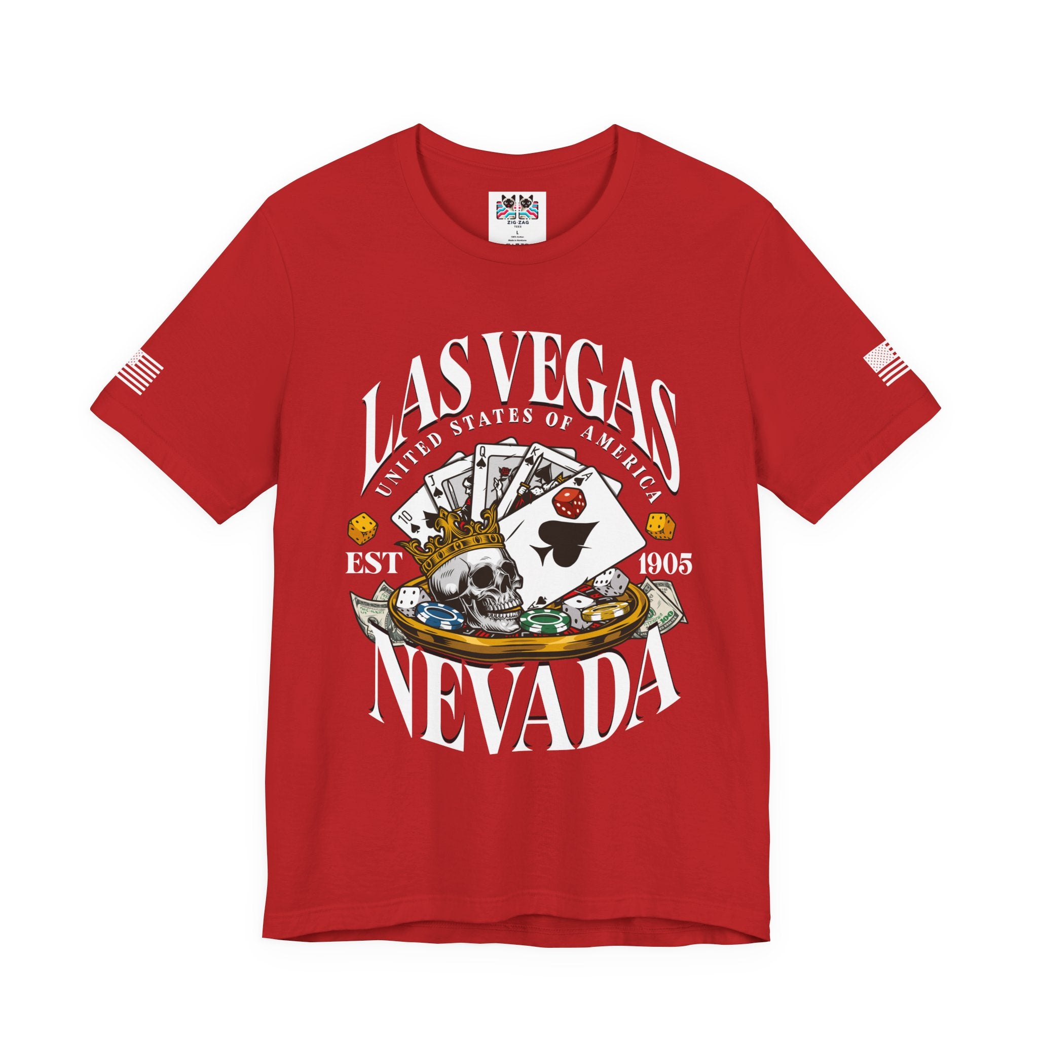 Las Vegas Nevada EST 1905 T-Shirt – Skull Crown Poker Cards Dice Casino Graphic Tee