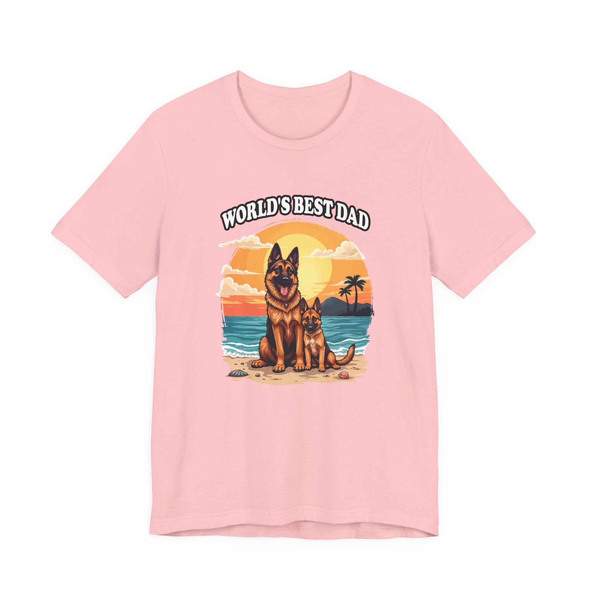 Worlds Best Dad Tshirt German Shepherd Dog Father and Puppy Beach Sunset Design