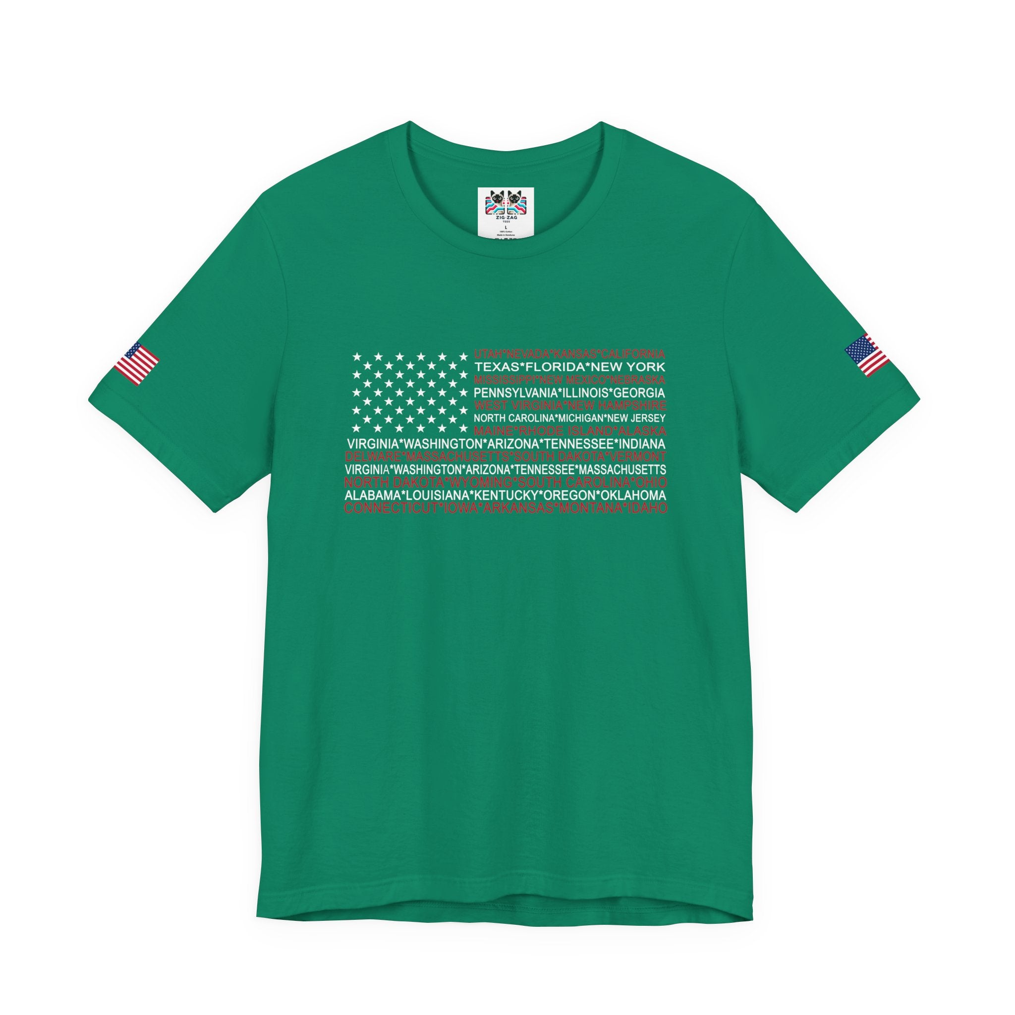 American Flag 50 States T-Shirt – All State Names USA Patriotic Typography Graphic Tee