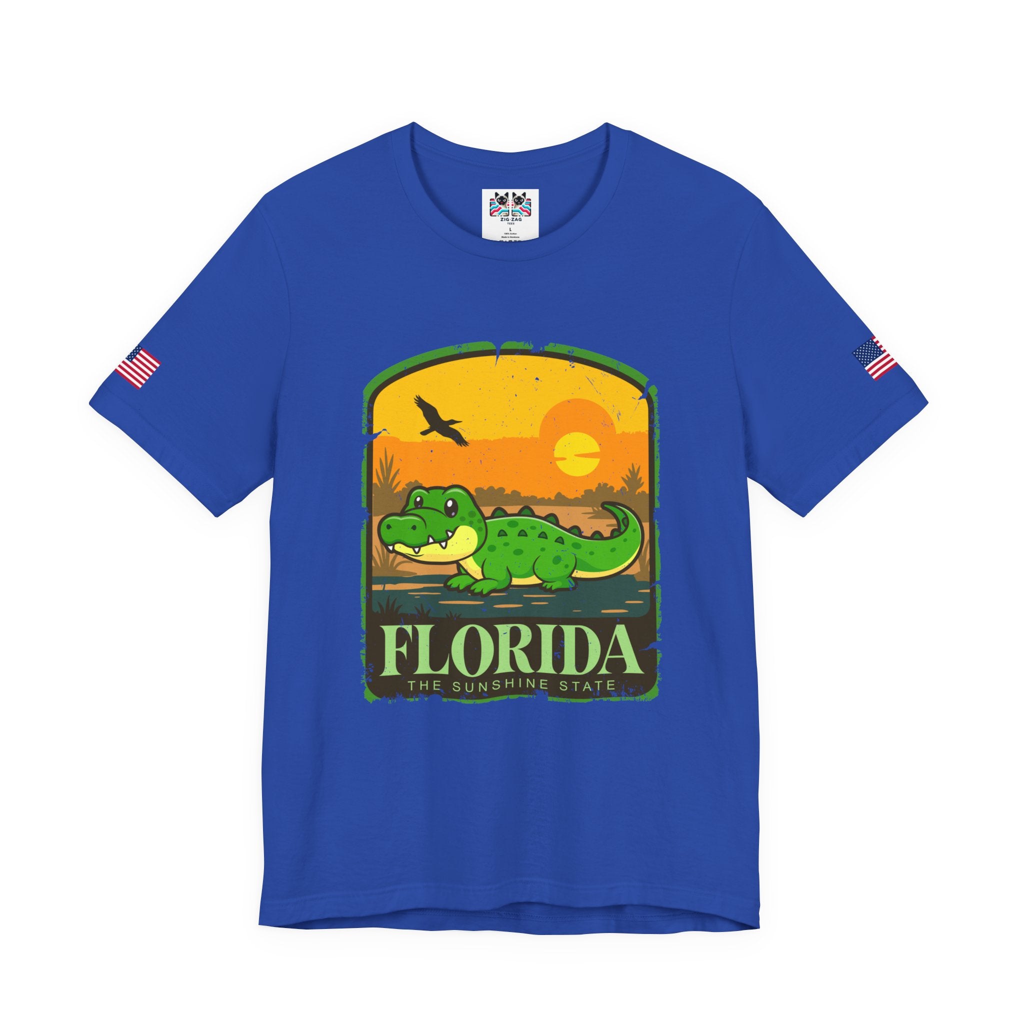 Florida The Sunshine State T-Shirt – Alligator Illustrated Sunset Badge Graphic Tee