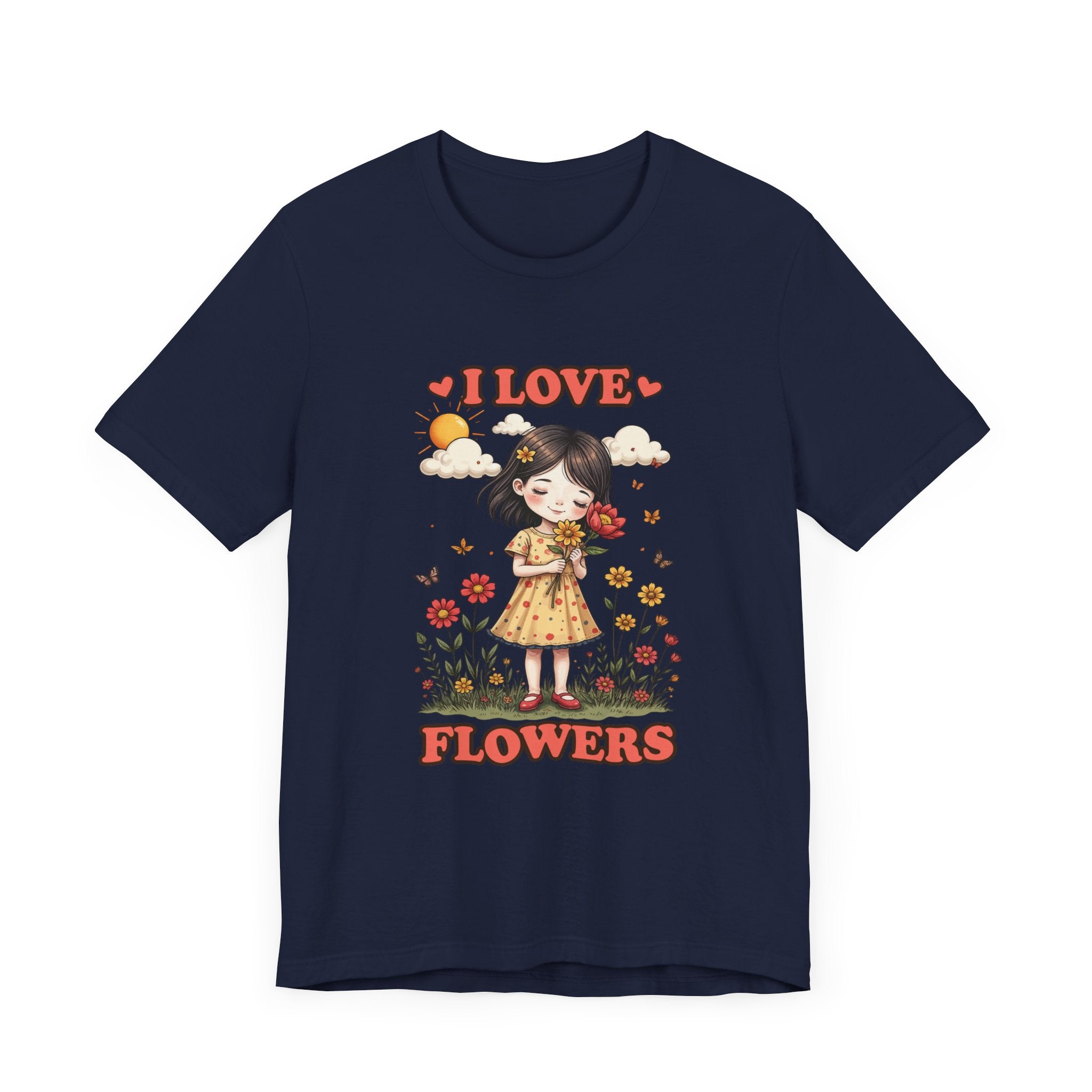 I Love Flowers T-Shirt – Cute Girl and Floral Garden Graphic Tee