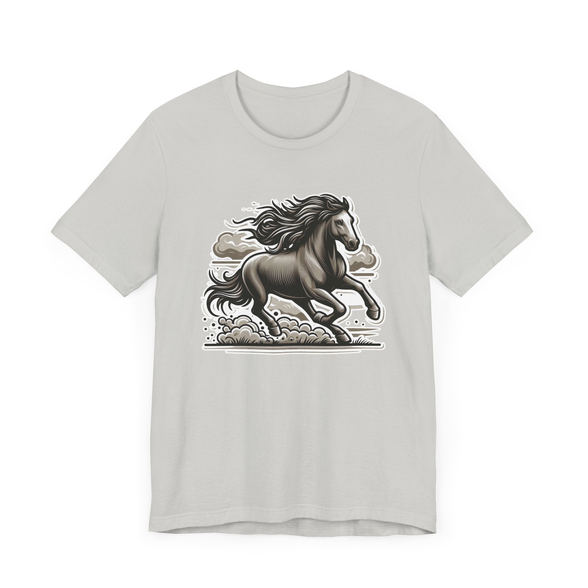 Wild Mustang Running Free with Dust and Dramatic Clouds Graphic T-Shirt