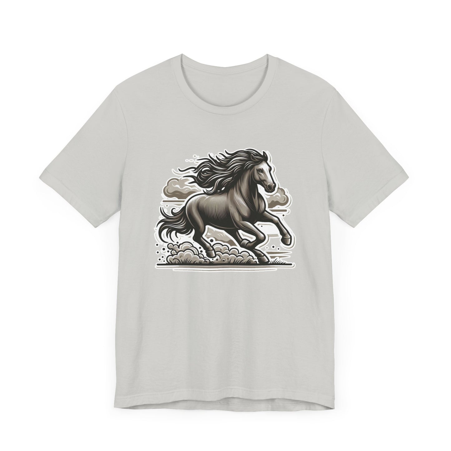 Wild Mustang Running Free with Dust and Dramatic Clouds Graphic T-Shirt