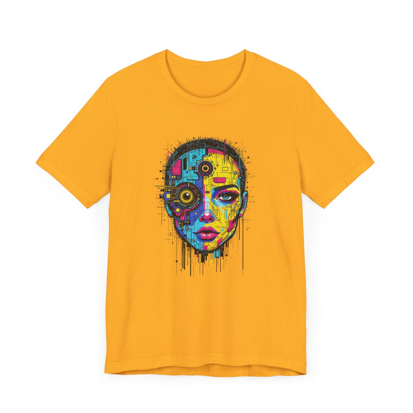 Third Eye Glitch – Robotic Woman with Circuit Face and Three Eyes Graphic T-Shirt