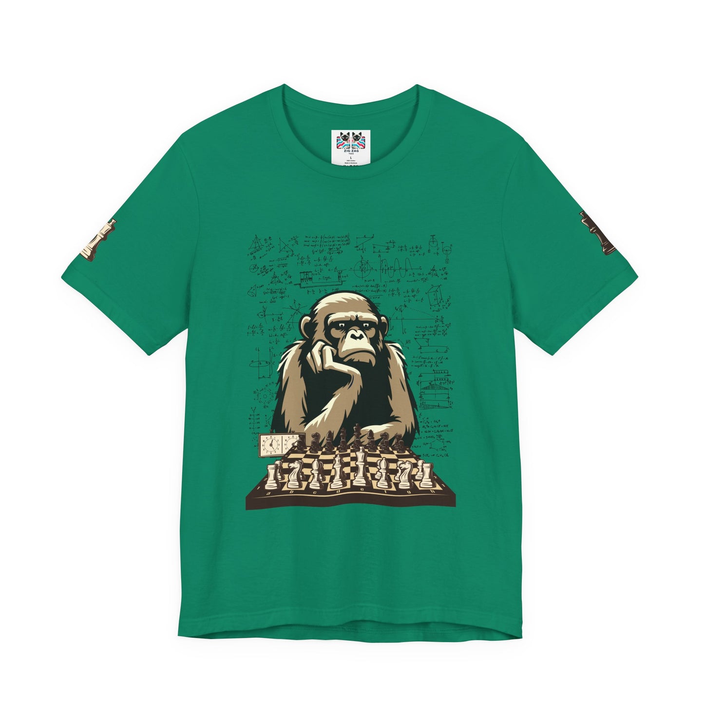 Thinking Monkey Chess T-Shirt – Intelligent Chimp Mathematical Formulas Graphic Tee