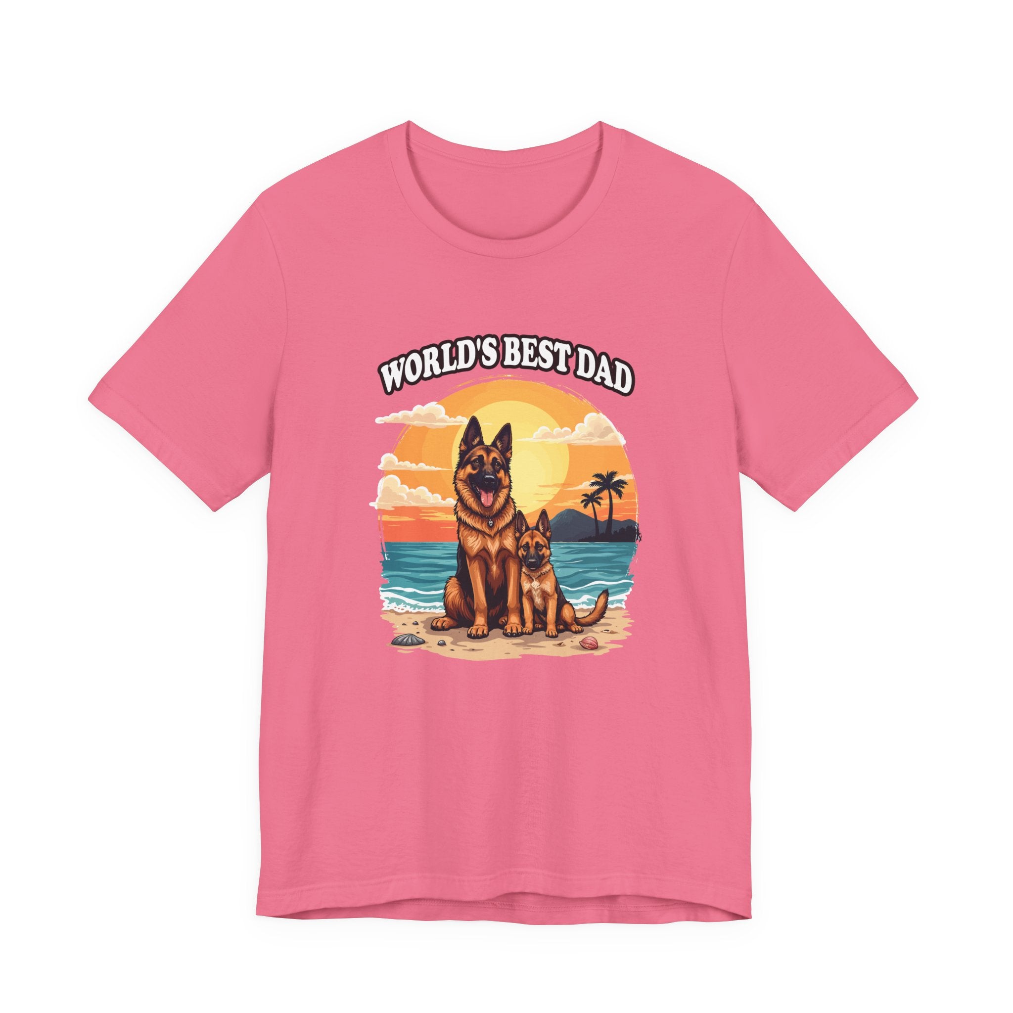 Worlds Best Dad Tshirt German Shepherd Dog Father and Puppy Beach Sunset Design