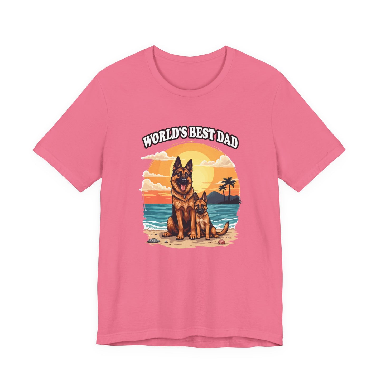 Worlds Best Dad Tshirt German Shepherd Dog Father and Puppy Beach Sunset Design