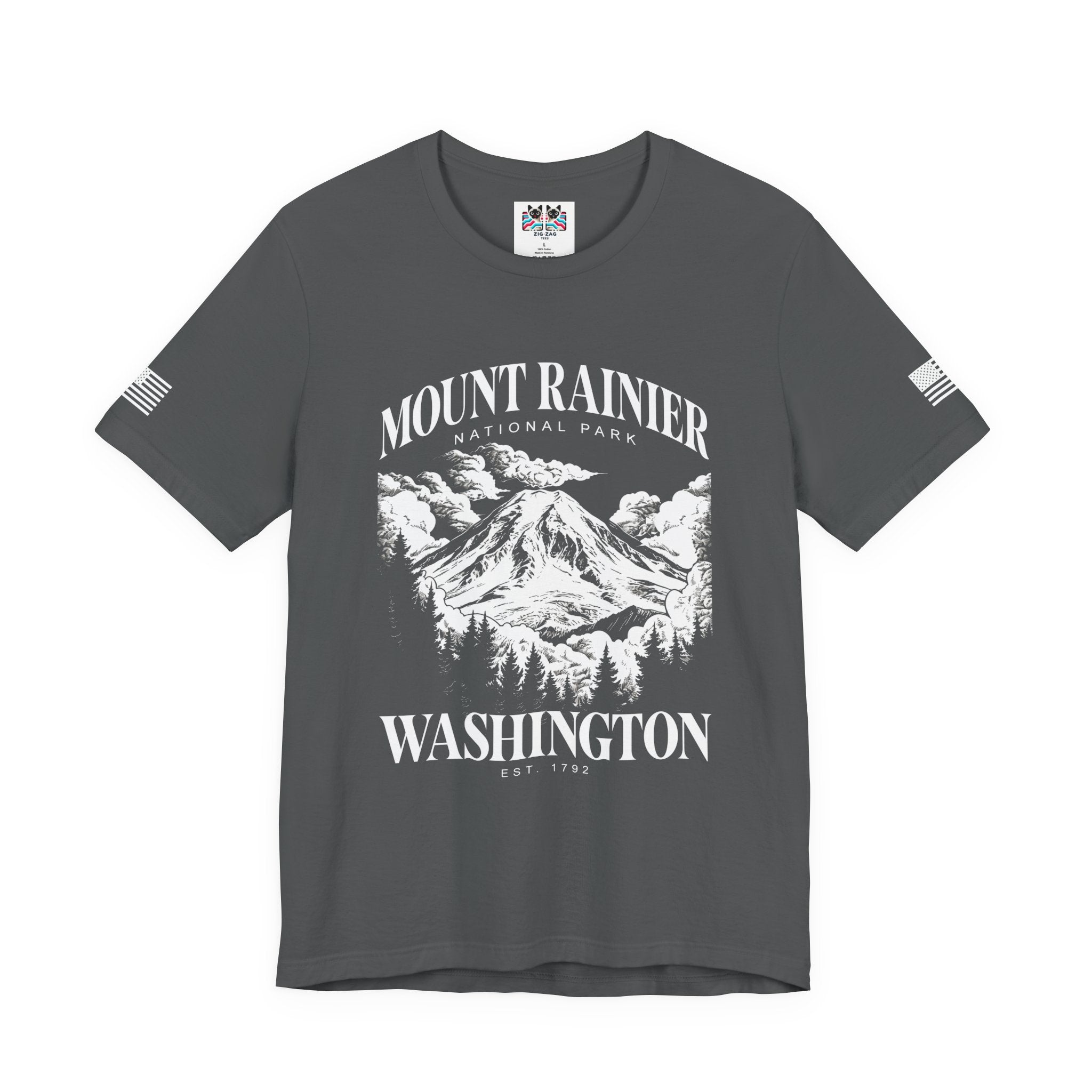 Mount Rainier National Park Washington EST 1792 Graphic T-Shirt | Pacific Northwest Hiking Tee | PNW Mountain Shirt