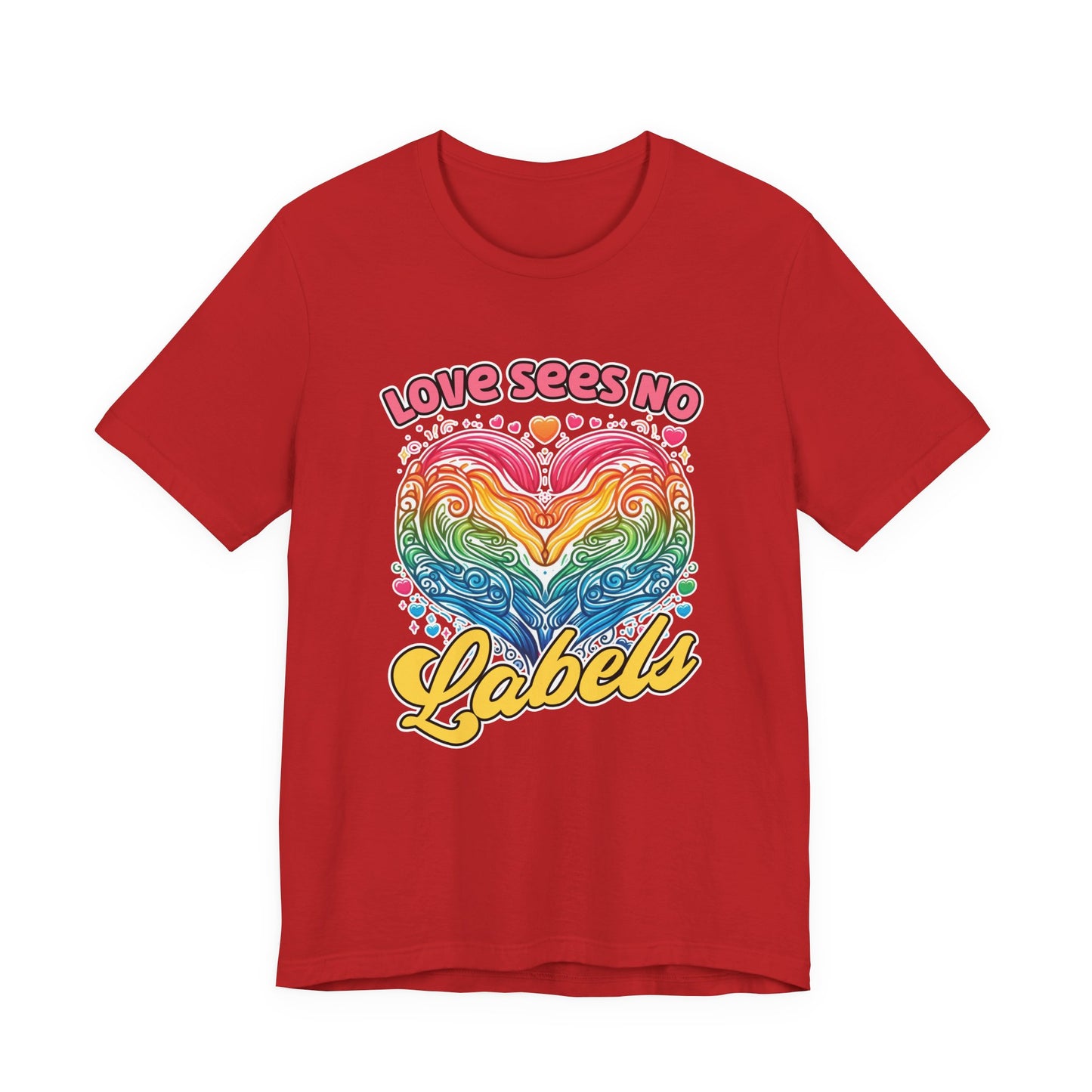 Love Sees No Labels – Colorful Abstract Heart Line Art Graphic T-Shirt
