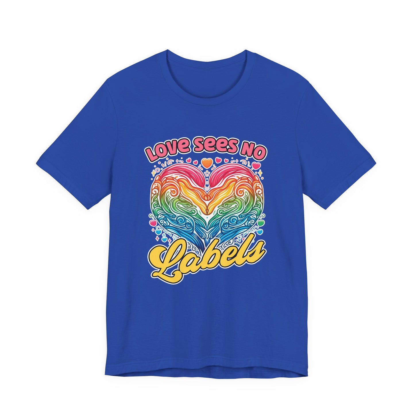 Love Sees No Labels – Colorful Abstract Heart Line Art Graphic T-Shirt