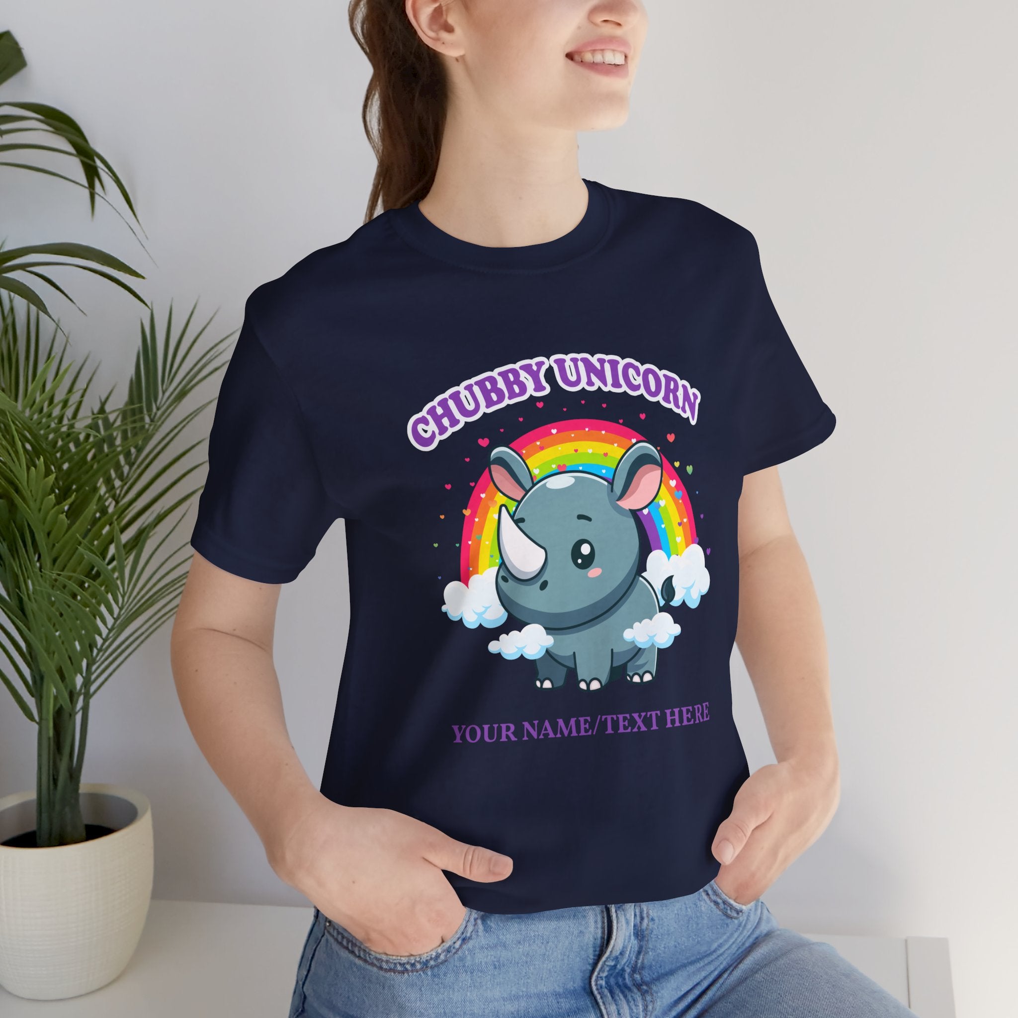Custom T-Shirt - Chubby Unicorn T-Shirt – Cute Cartoon Rhino with Rainbow Graphic Tee