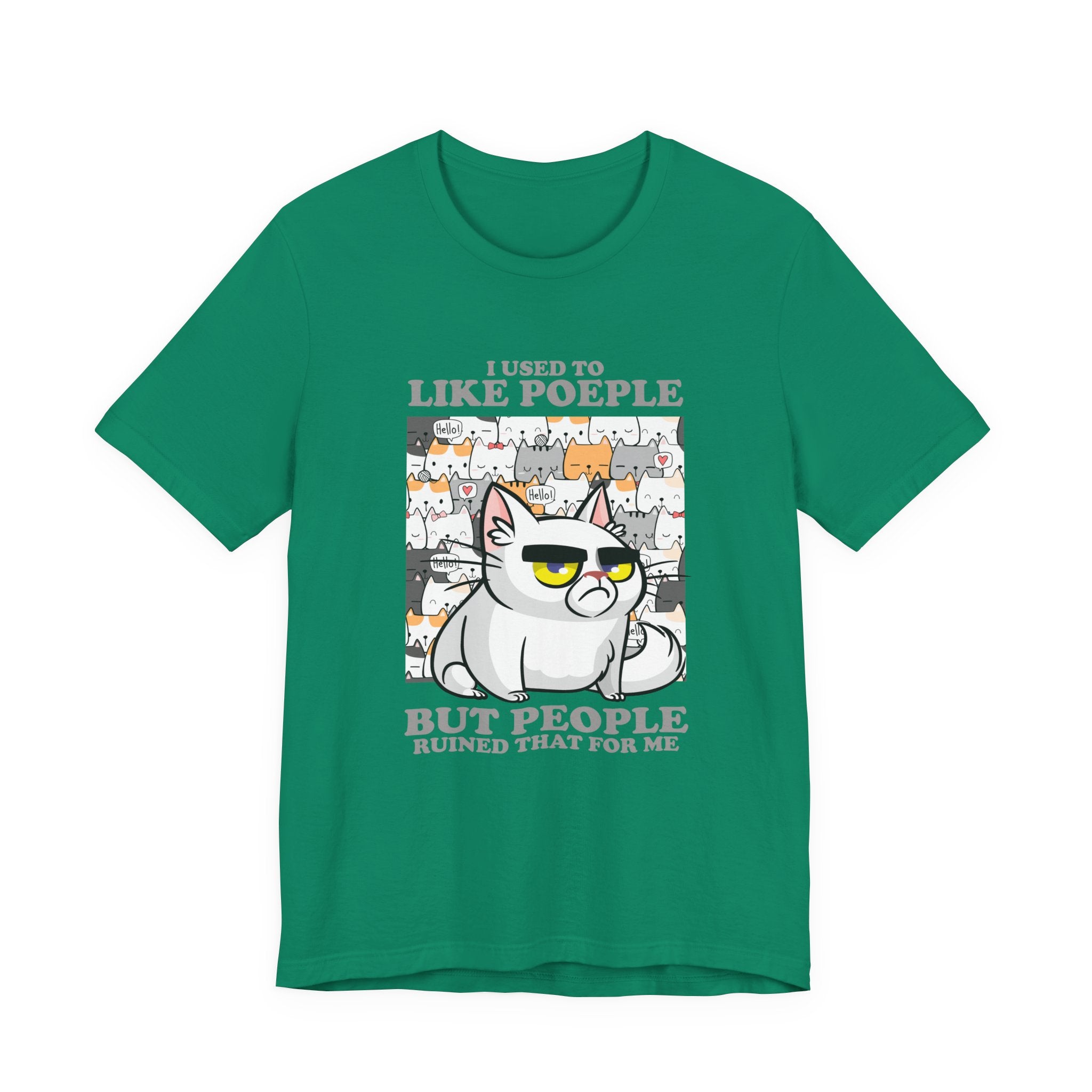I Used To Like People But People Ruined That For Me T-Shirt – Moody Cat and Cats Background Graphic Tee